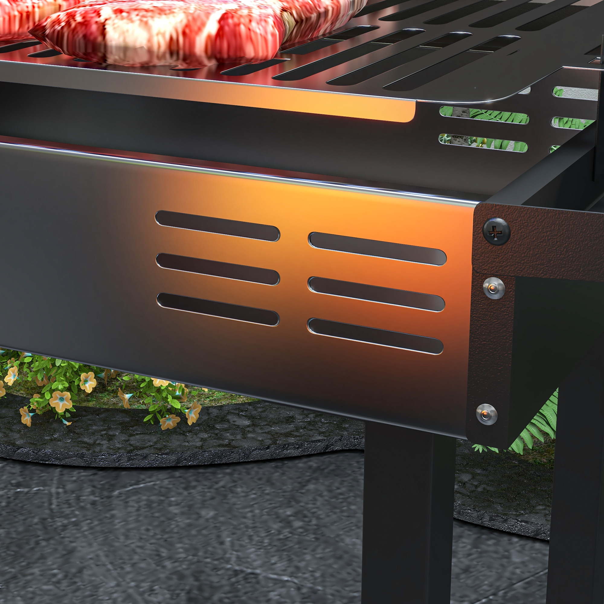 Holzkohlegrill Grill BBQ-Grill, verstellbares Rost, 1 Drehspieß, 118 x 32 x 90 cm, Schwarz + Silber