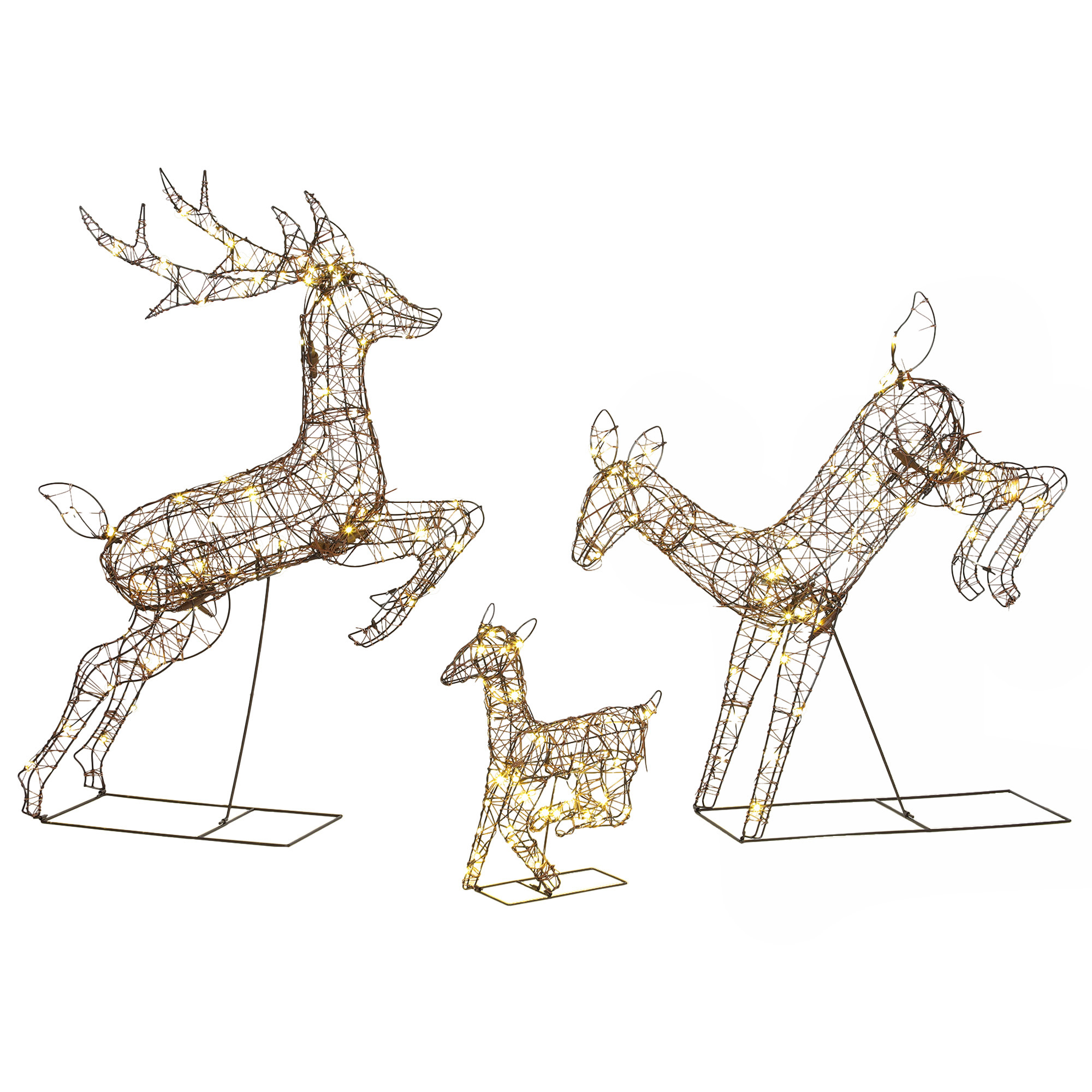3-teiliges beleuchtetes Rentier-Set, Weihnachtsdeko für außen mit 200 warmweißen LEDs, 8 Modi, Tages-Timer