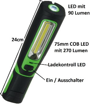 LED Stableuchte mit Akku "FlexiLED 300", LiIon Akku, Magnethalter, 3W, 270lm,IP44
