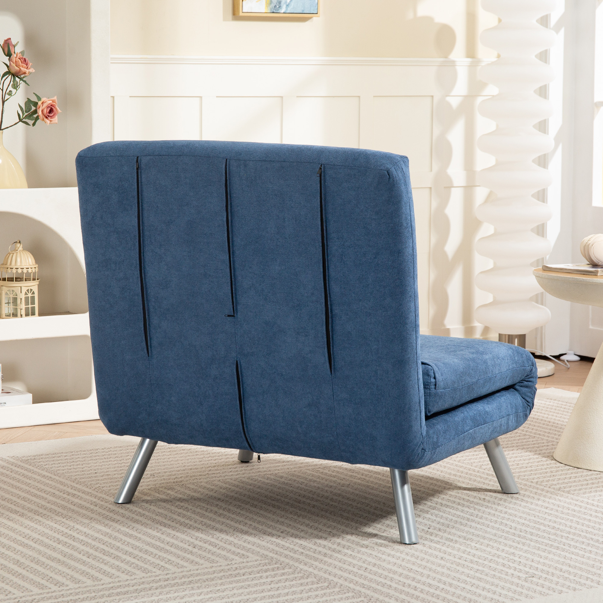 Polstersessel mit Bettfunktion, 3-in-1 Design, Schlafsessel, Gästebett, Stoffbezug, mit Kissen, Blau