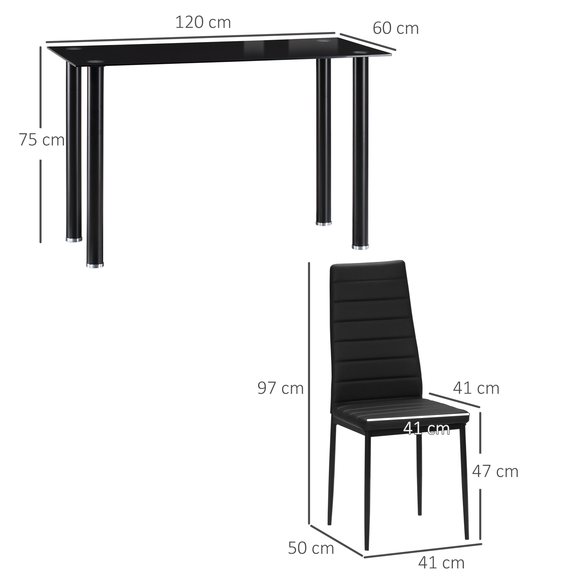 5-tlg. Essgruppe Sitzgruppe Esstisch mit 4 Stühlen, modernes Design, Glastisch, Schwarz