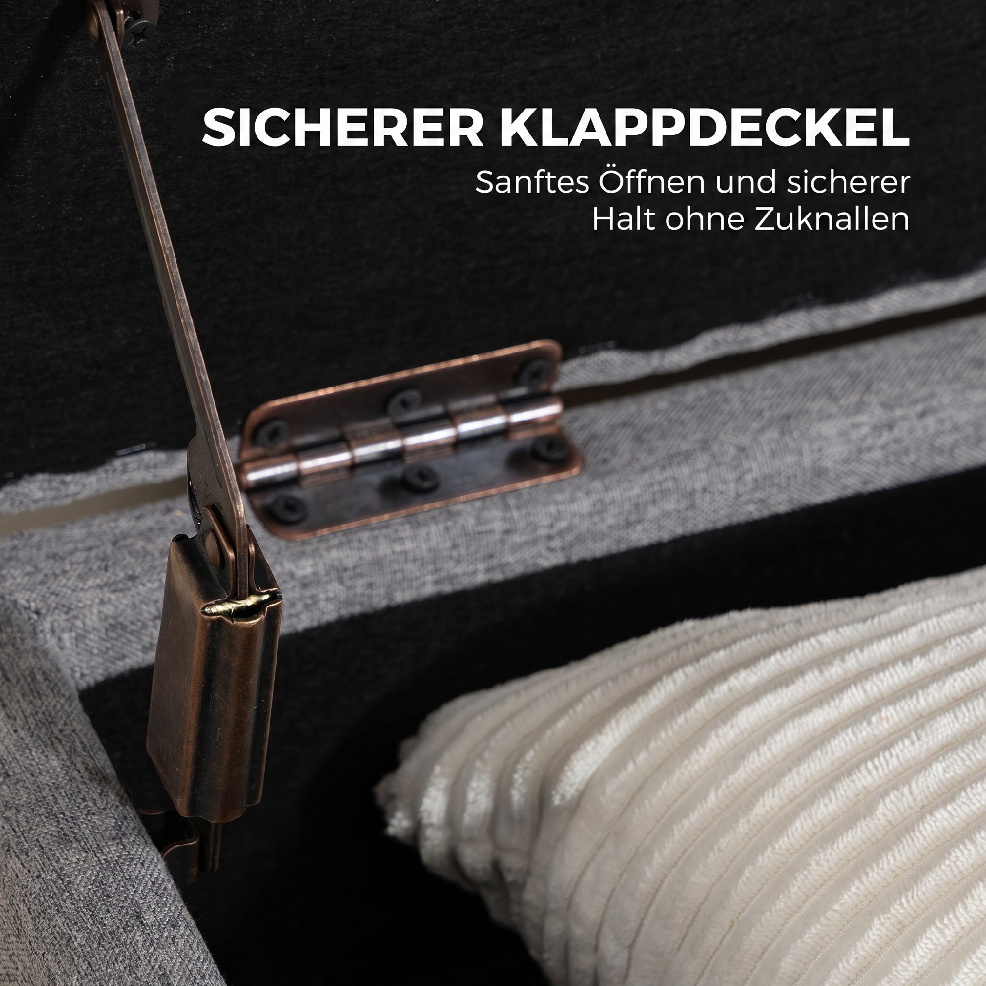 Sitztruhe aus Leinen, Bettbank mit 2 Fächern, klappbaren Deckeln und extra dicker Polsterung, 117 x 50 x 44 cm