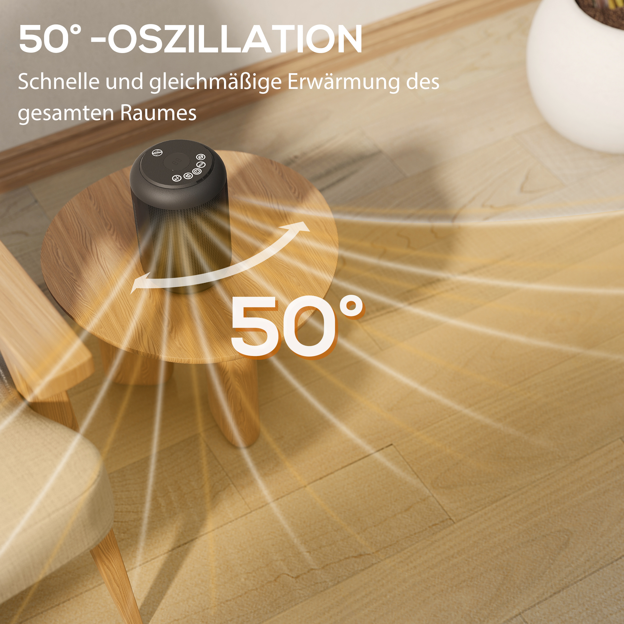 Heizgerät, 1500 W Heizlüfter mit 3 Modi, 24-Stunden-Timer, Kipp- und Überhitzungsschutz, 14 x 14 x 21,5 cm, Schwarz