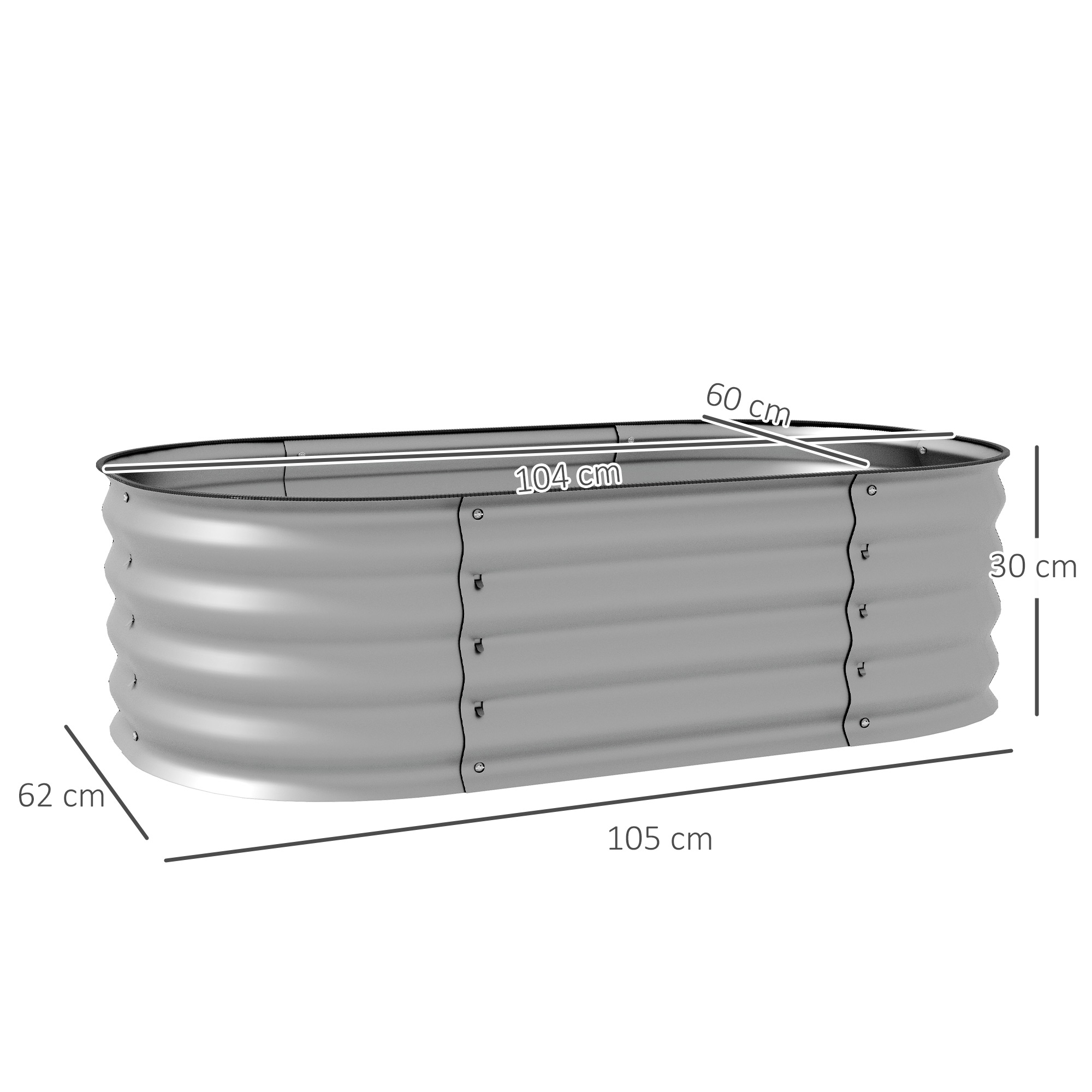 Hochbeet Pflanzenbeet Modulares Hochbett, wetterbeständig, offener Boden,  105 x 62 x 30 cm, Silber