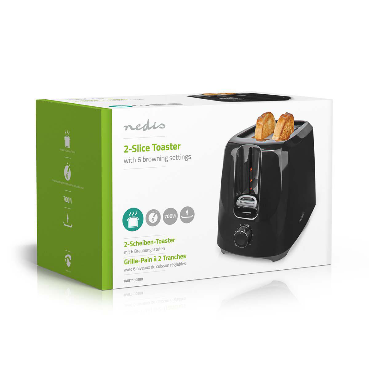 Toaster | 2 Brotscheiben | 2 Steckplätze | Bräunungsstufen: 6 | schwarz