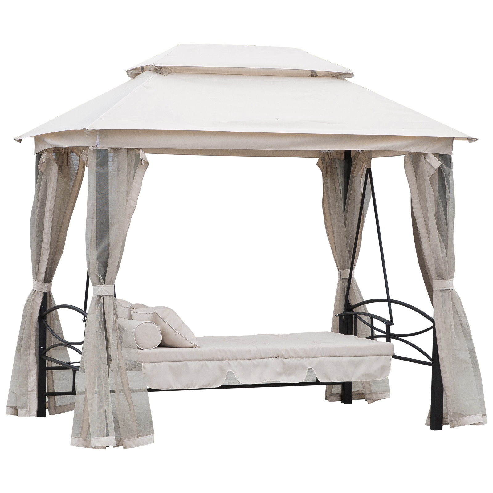 Hollywoodschaukel Gartenschaukel Schaukel mit Seitenwänden 3-Sitzer Beige 256 x 172 x 248 cm