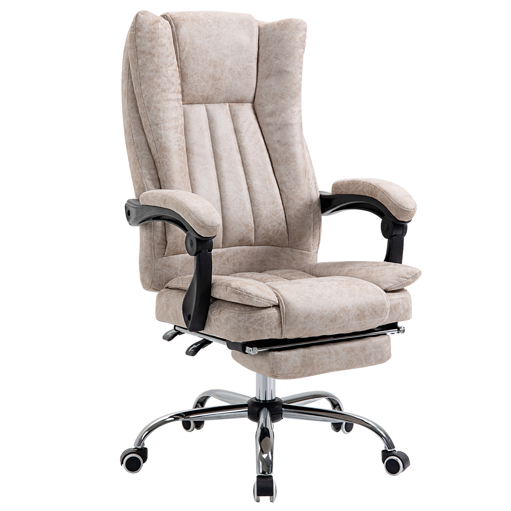 Bürostuhl Drehstuhl mit Liegefunktion Fußstütze Bürosessel Sitzhöhenverstellung Stuhl Schreibtischstuhl Mikrofaser Kunststoff Metall Nylon Beige+Schwarz+Silber 63 x 71 x 110-118 cm