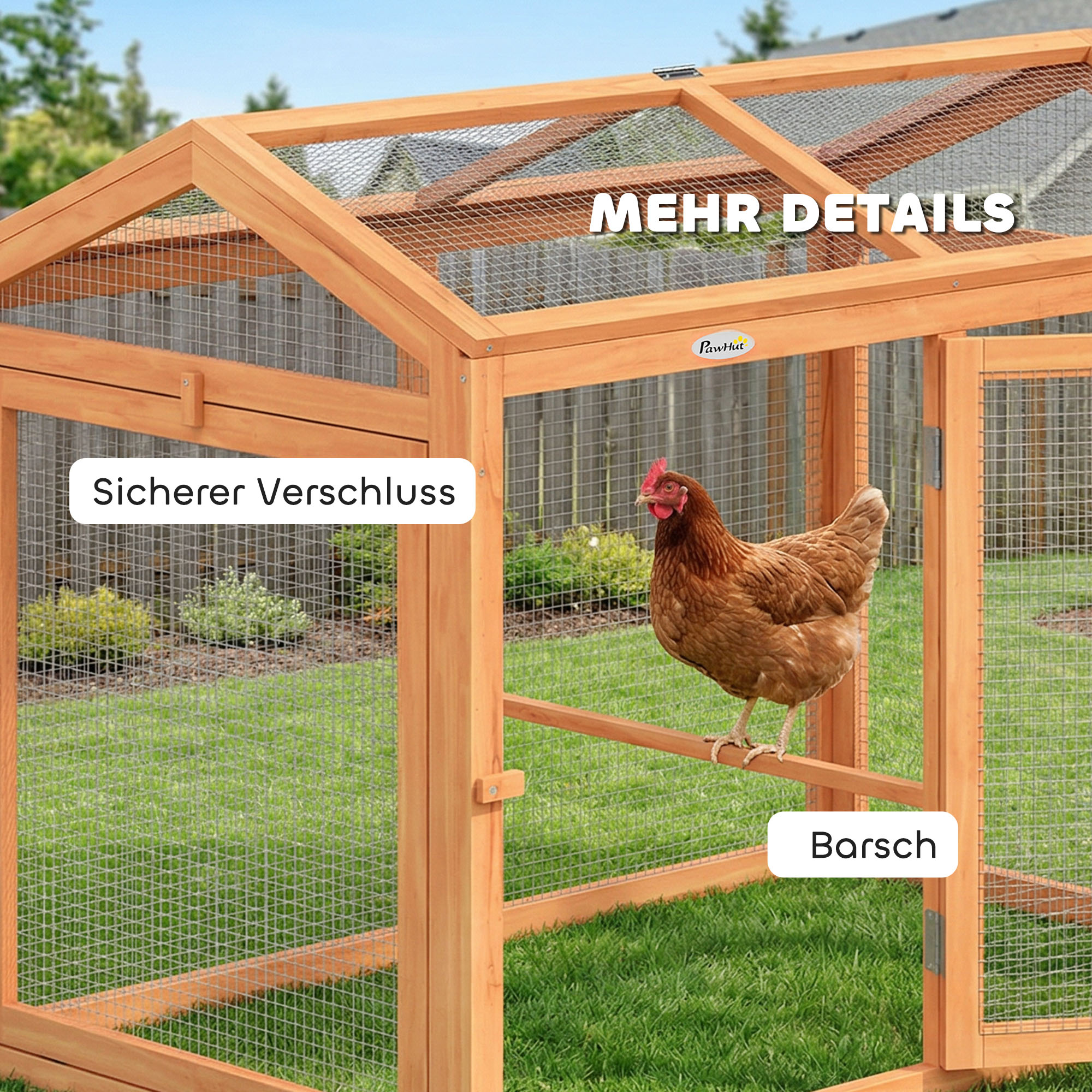 Hühnerstall Freilaufgehege mit Sitzstange Doppeltüren, aus Holz und Metall, für 2 Hühner, 104 x 70,5 x 84 cm Orange