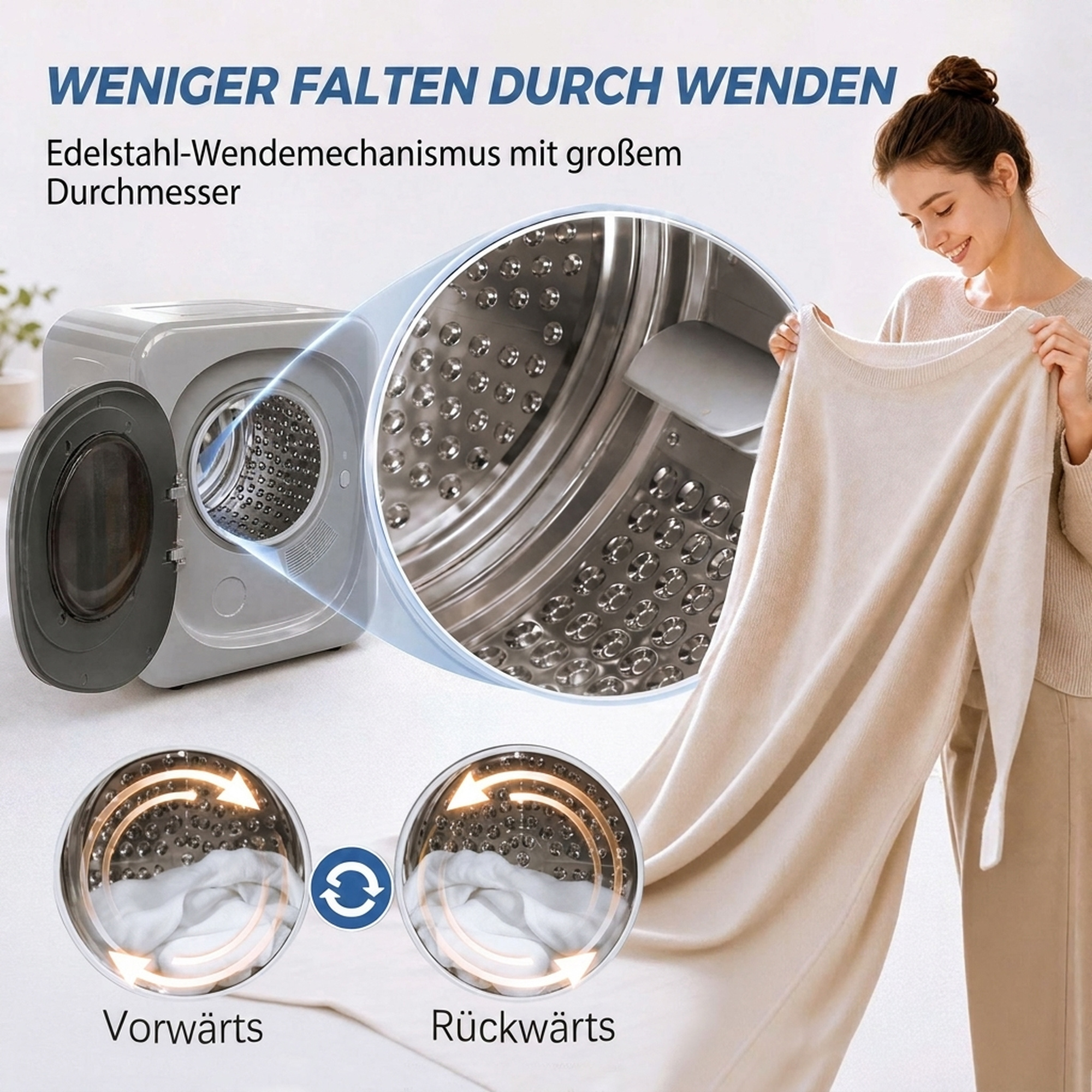 Ablufttrockner 2,5 kg mit Smart-Modus, 800 W Kompakttrockner mit Edelstahltrommel, Silber