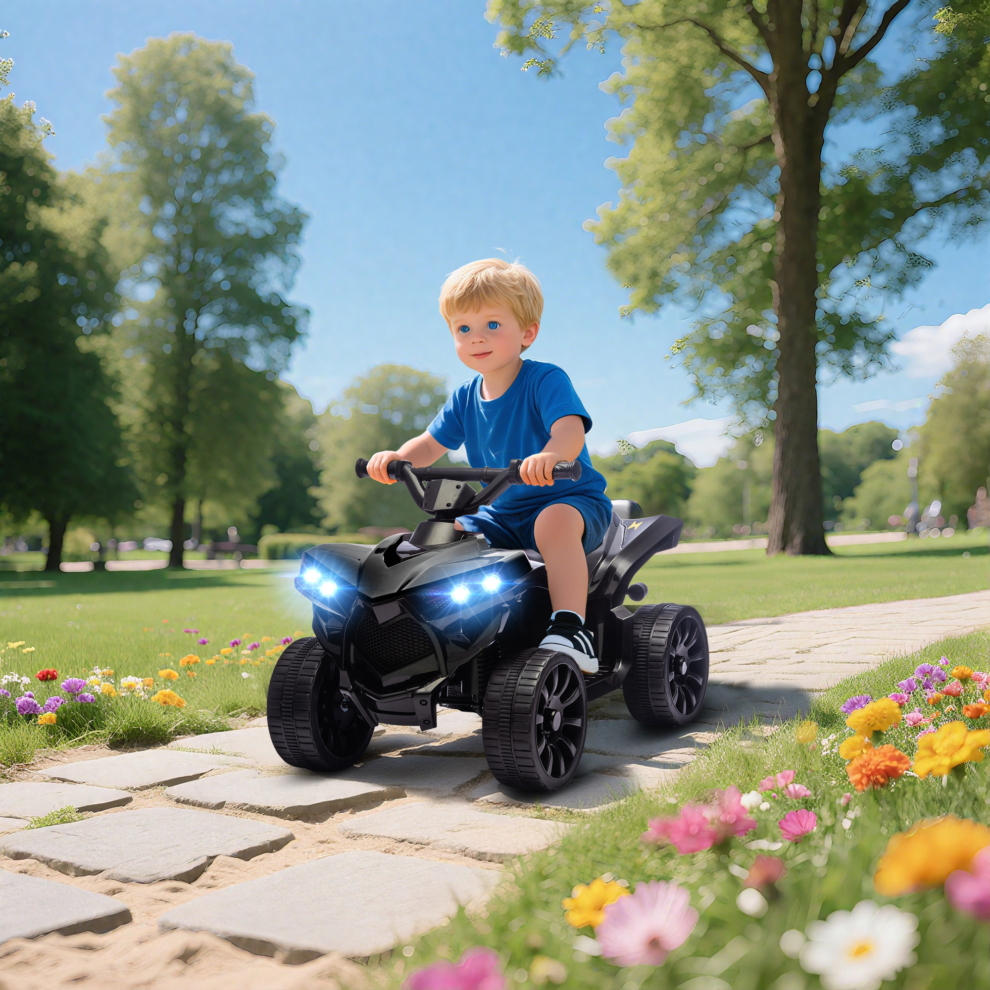 Kinder Quad Elektro 6V Kinderquad mit Vorwärts-, Rückwärtsfunktion, Musik, LED-Scheinwerfer Schwarz