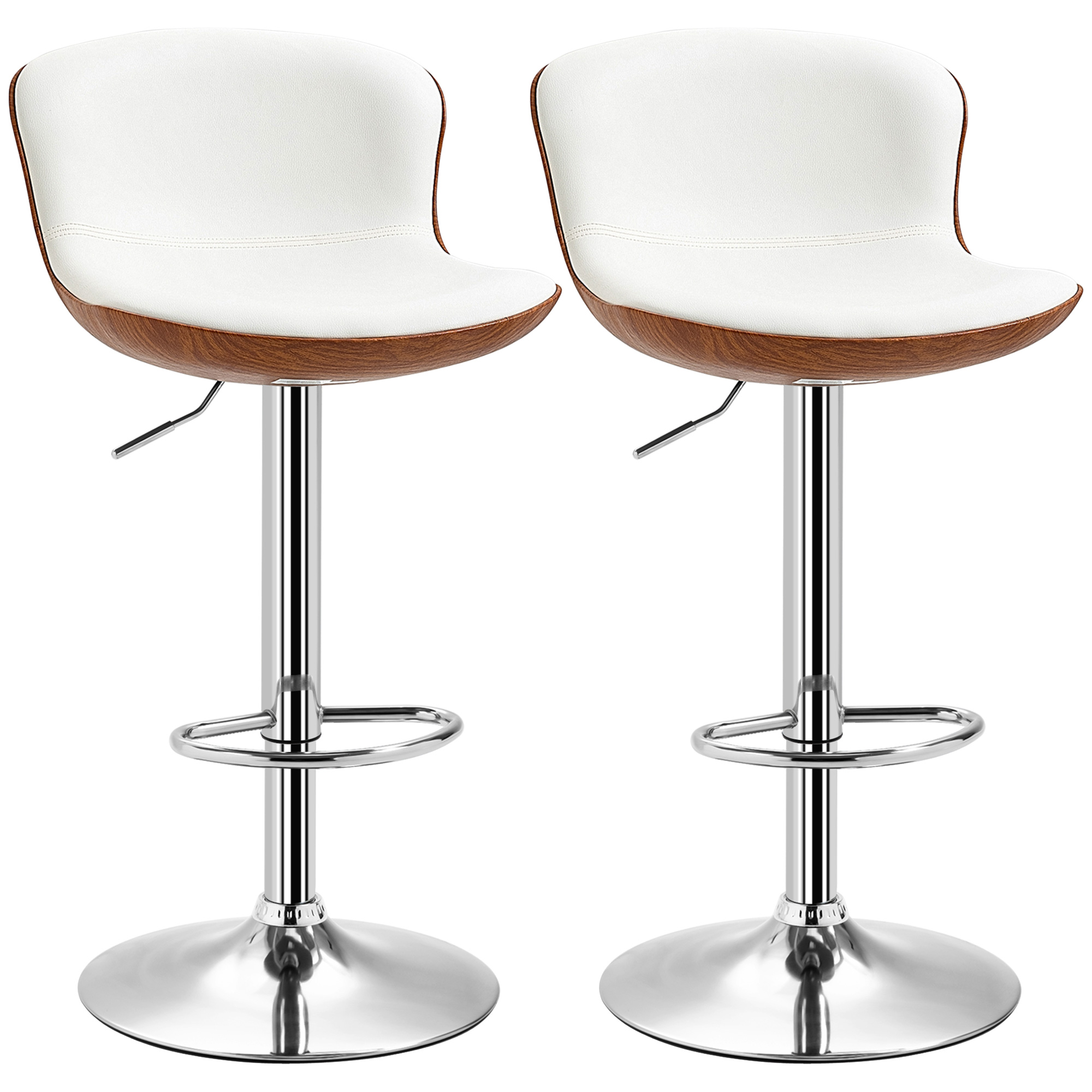 2er-Set Barhocker, höhenverstellbar, Metallgestell, drehbarer Sitz, Cremeweiß