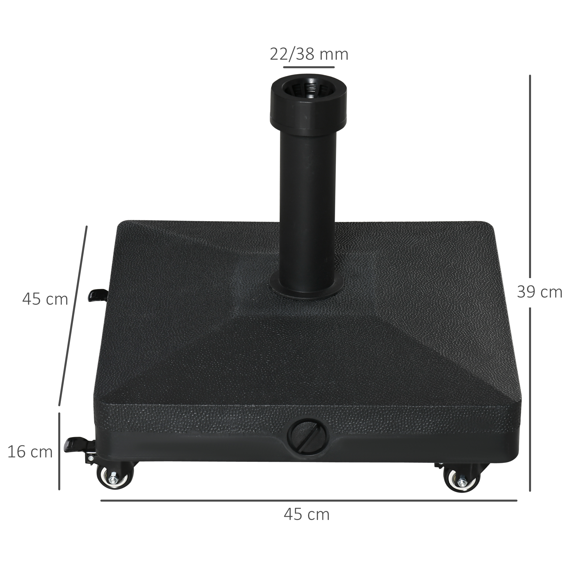 Sonnenschirmständer befüllbar bis 20 kg Sonnenschirm mit Roller Schirmständer für Schirmstangen 22-38 mm Sonnenschirmfuß für Garten Terrasse Balkon Schwarz
