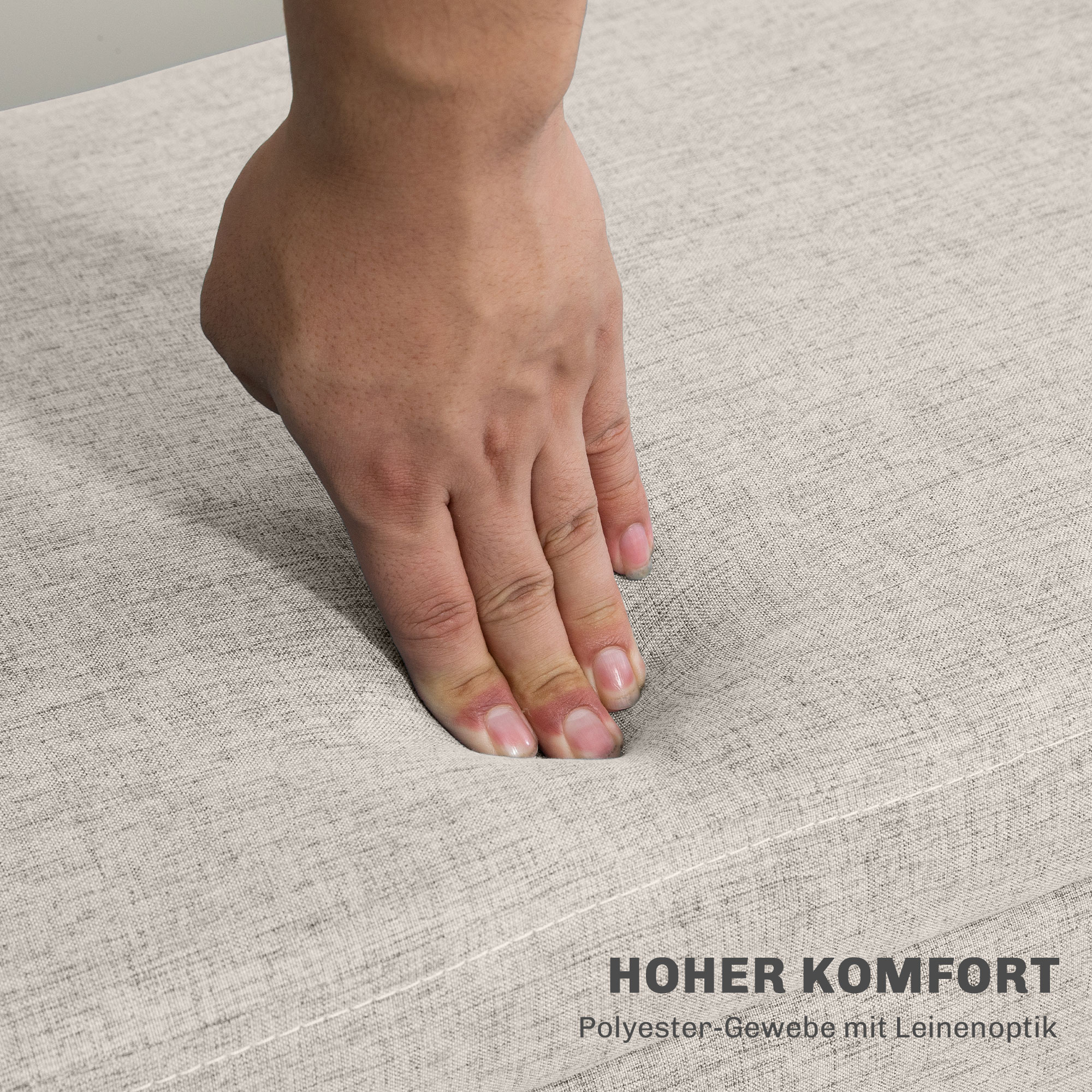 Sitzbank mit Stauraum, bis 220 kg, Leinenoptik, 110x39x45cm, Beige