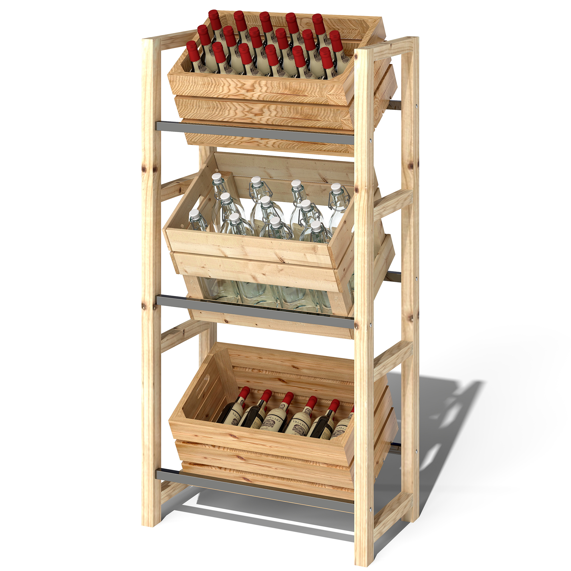 Getränkekistenregal für 3 Getränkekisten Getränkeregal Holz Kistenregal mit 3 Ebenen 56 x 32 x 112 cm Naturholz Getränkekistenregal für 3 Getränkekisten Getränkeregal Holz Kistenregal mit 3 Ebenen 56 x 32 x 112 cm Naturholz