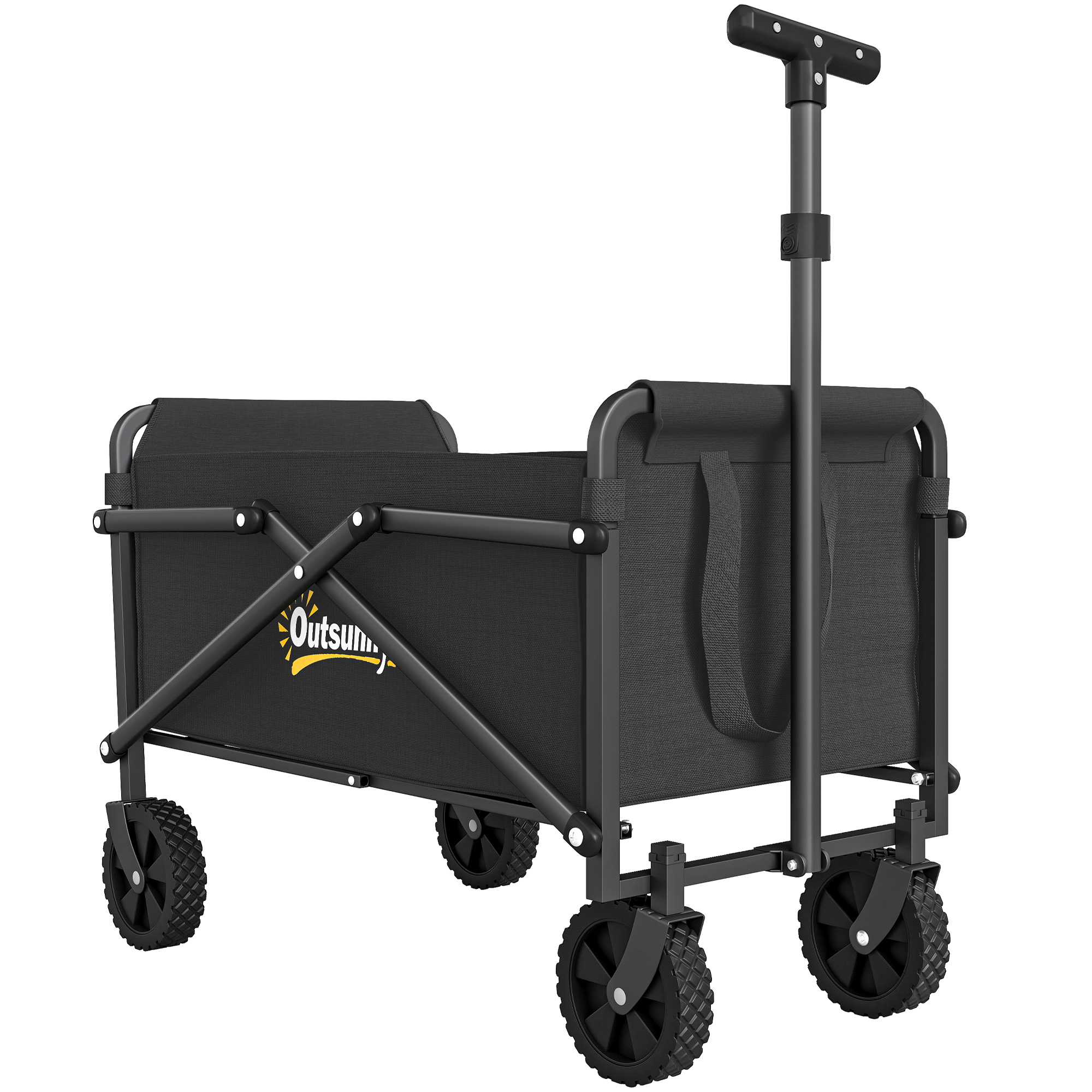 Bollerwagen faltbar Handwagen 360° Gartenwagen mit verstellbarem Griff Strandwagen bis 60 kg für Sport Einkauf Schwarz