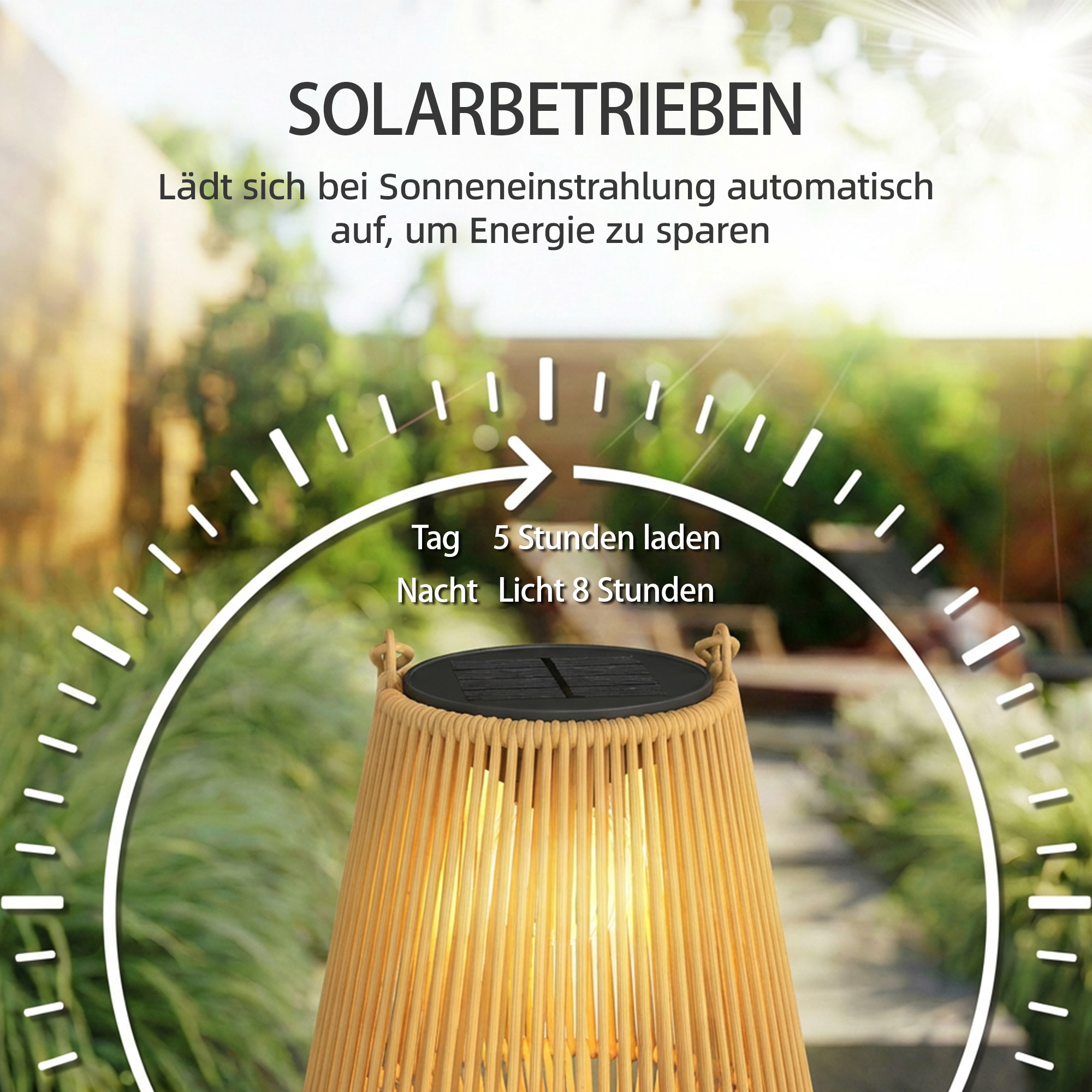 Solar Stehlampe 2er Set Rattan Hängend Solarlampen mit Lichtsensor IP44 wasserdichte Solarlampe für Garten Balkon Braun