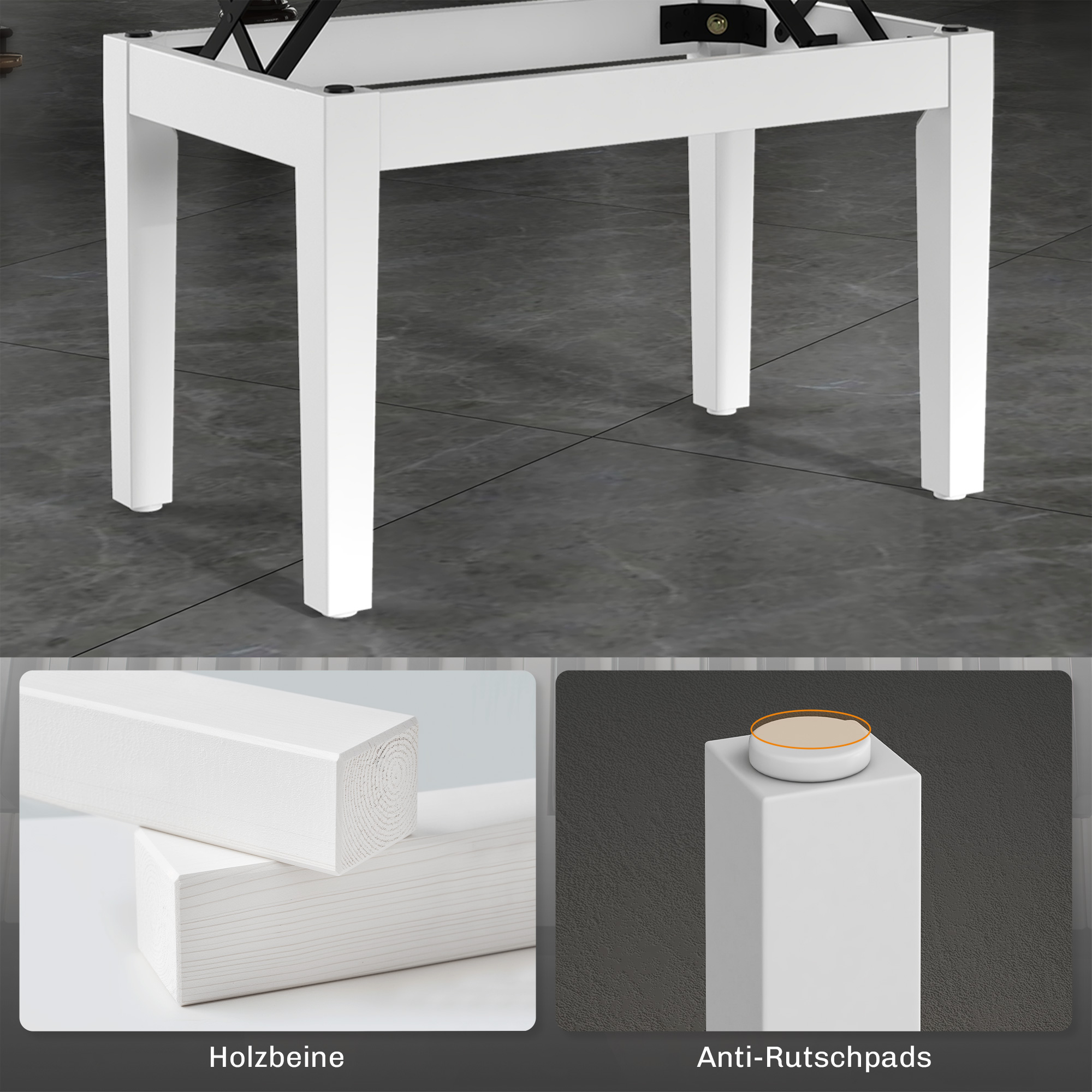 Klavierbank Höhenverstellbar Sitzbank mit Stauraum, Holzbeine, aus Kunstleder, 54,5 x 33 x 48-58 cm, Weiß