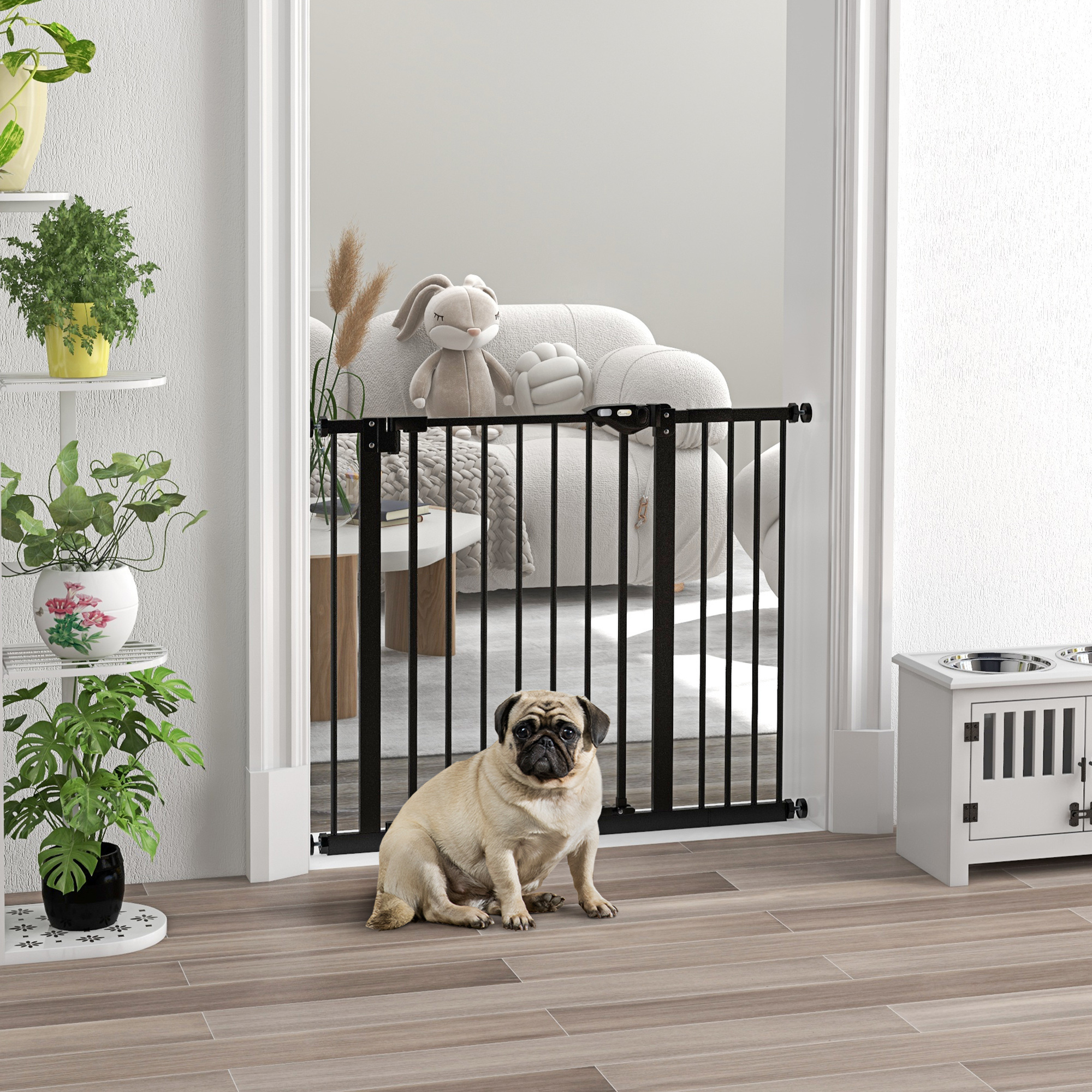 Türschutzgitter für Hunde, Absperrgitter, Schutzgitter für Haustiere, Metall, Kunststoff, ,74-80/87-94 cm, Schwarz