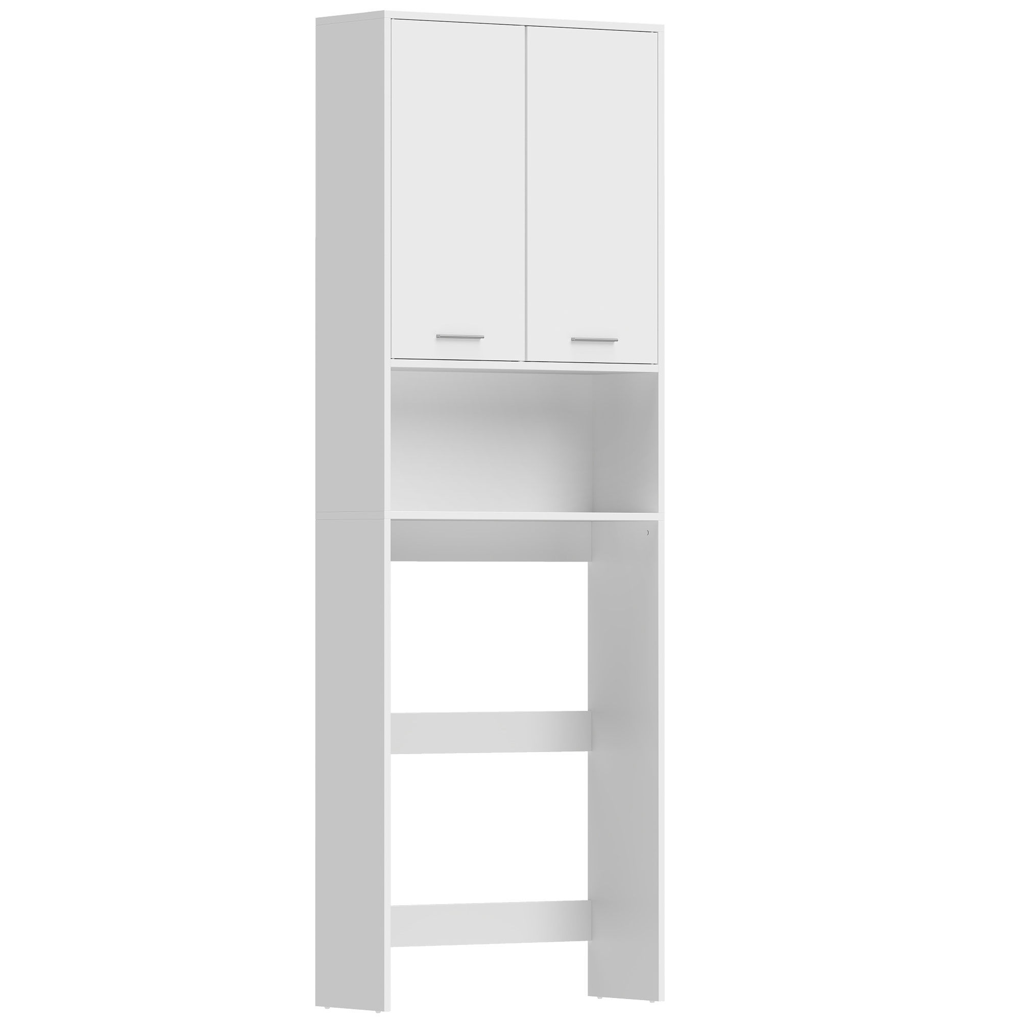 Waschmaschinen-Überbauschrank, hoher Badezimmerschrank mit 2 Türen und offenem Fach, 66 x 24 x 191 cm, Weiß