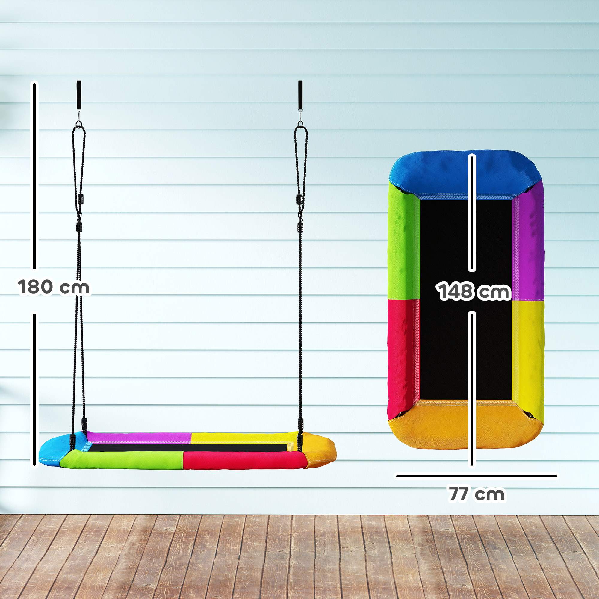 Nestschaukel höhenverstellbar Hängeschaukel bis zu 300kg mit verstellbarer Seile für 3-8 Jahre 148x77x180 cm Mehrfarbig