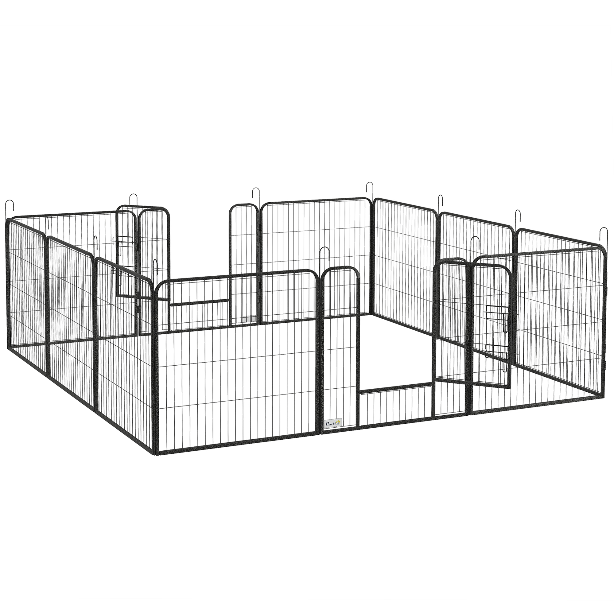 Welpenauslauf, Haustiergehege, 12 Paneele je 80x80 cm, 2 Türen, Stahlrahmen, Grau Welpenauslauf, Haustiergehege, 12 Paneele je 80x80 cm, 2 Türen, Stahlrahmen, Grau