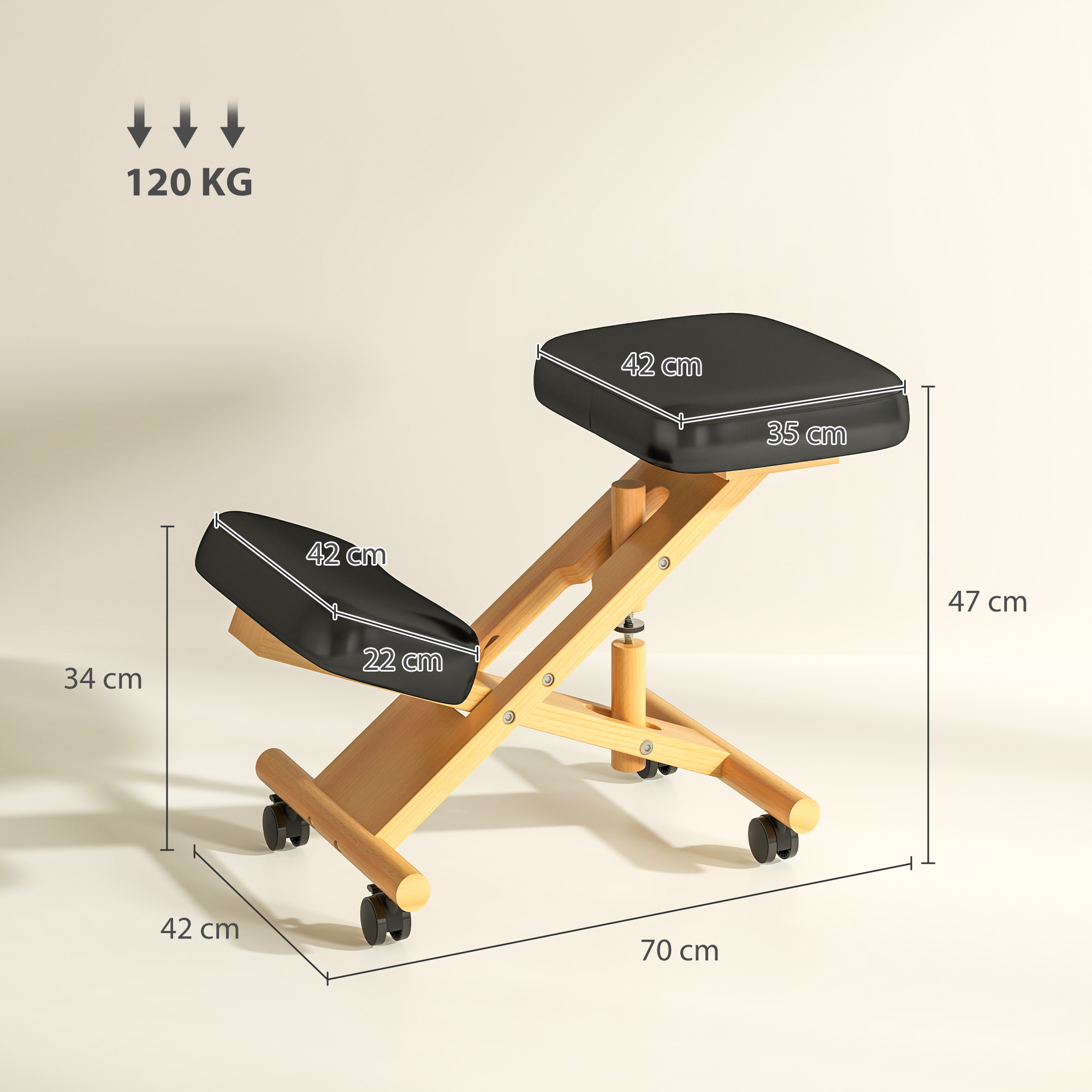 Kniestuhl Ergonomischer Kniehocker mit Rollen Sitzhocker zur Verbesserung der Nackenschmerzen für Zuhause und Büro