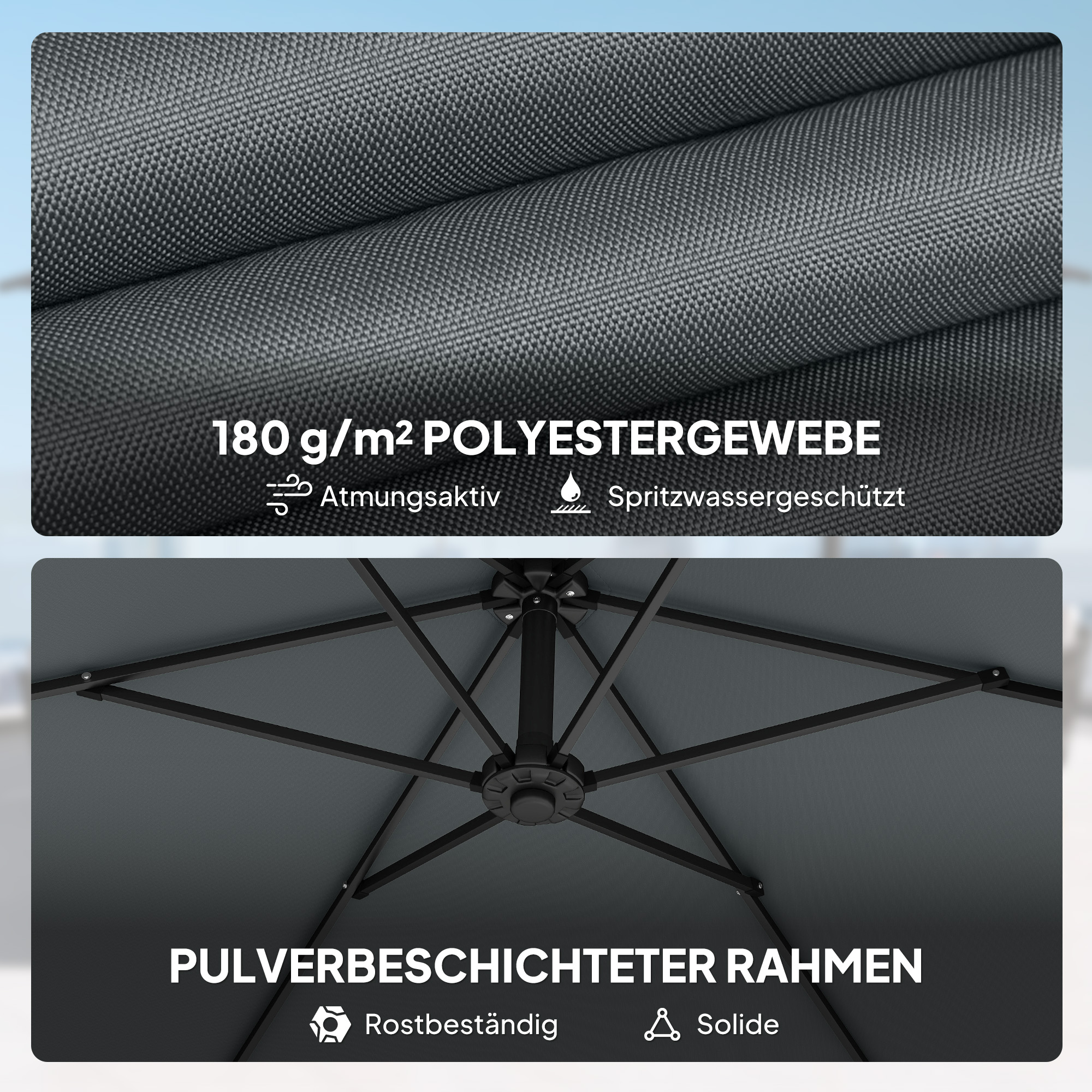 Ampelschirm ca. Ø300 cm Sonnenschirm mit Verriegelungsmechanismus Kurbel Ständer Gewichten Dunkelgrau
