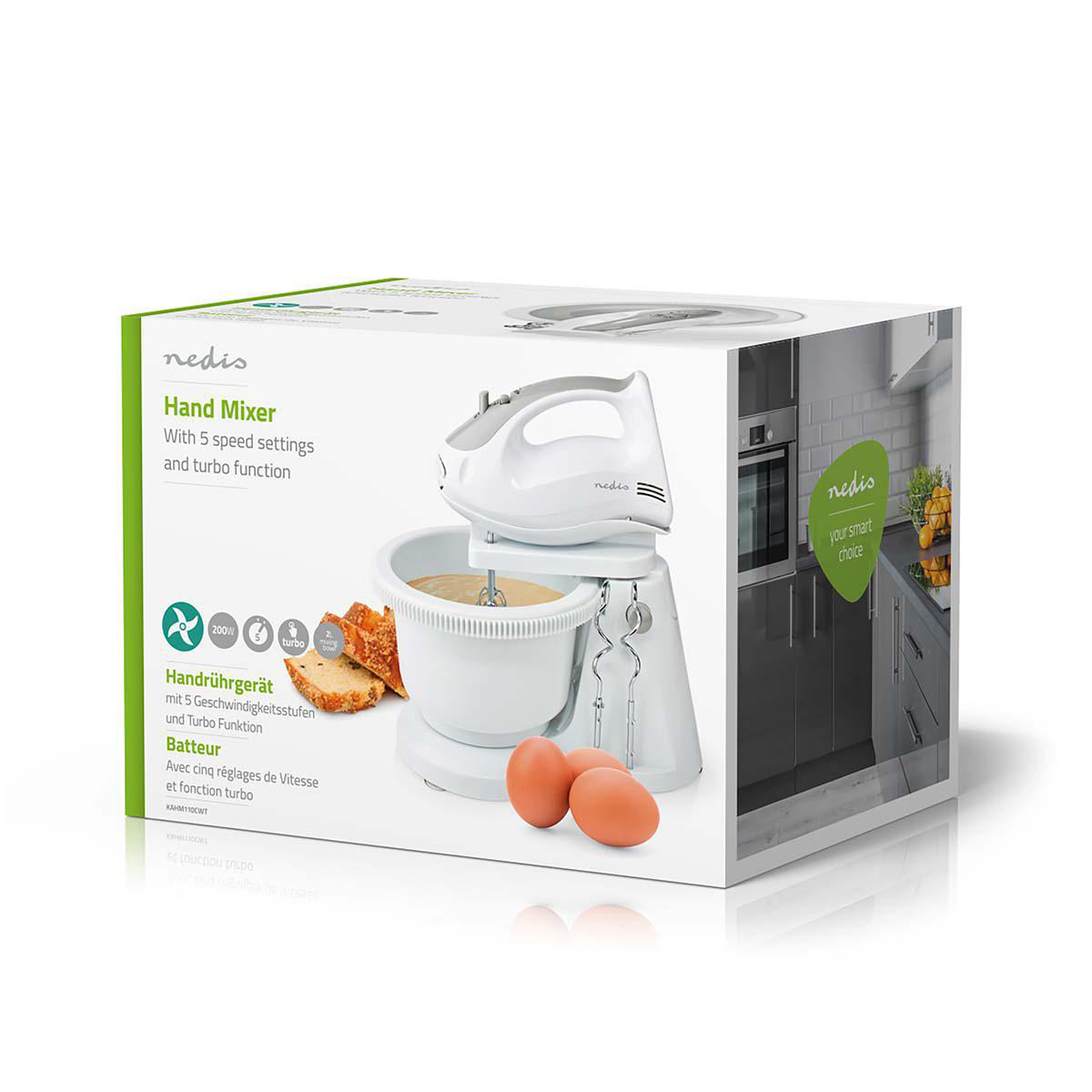 Handmixer | 200 W | 5 Geschindigkeitsstufen | Turbofunktion | Schüssel drehen / 2 Knethaken / 2 Quirle | Grau / Weiss