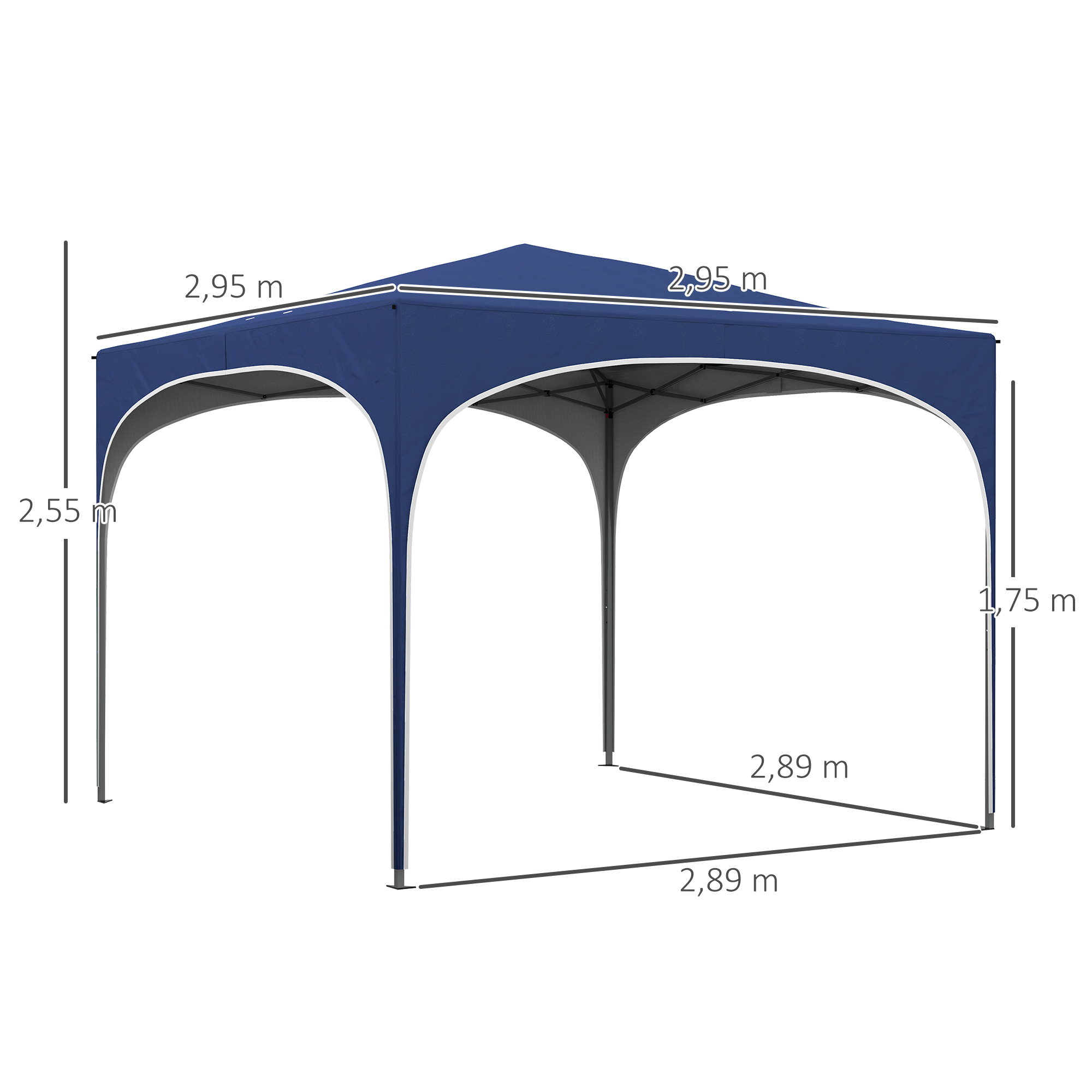 Faltpavillon, höhenverstellbar, Metallstützen, robuste Plane, inkl. Tragetasche, 2,95 x 2,95 x 2,55m, Dunkelblau
