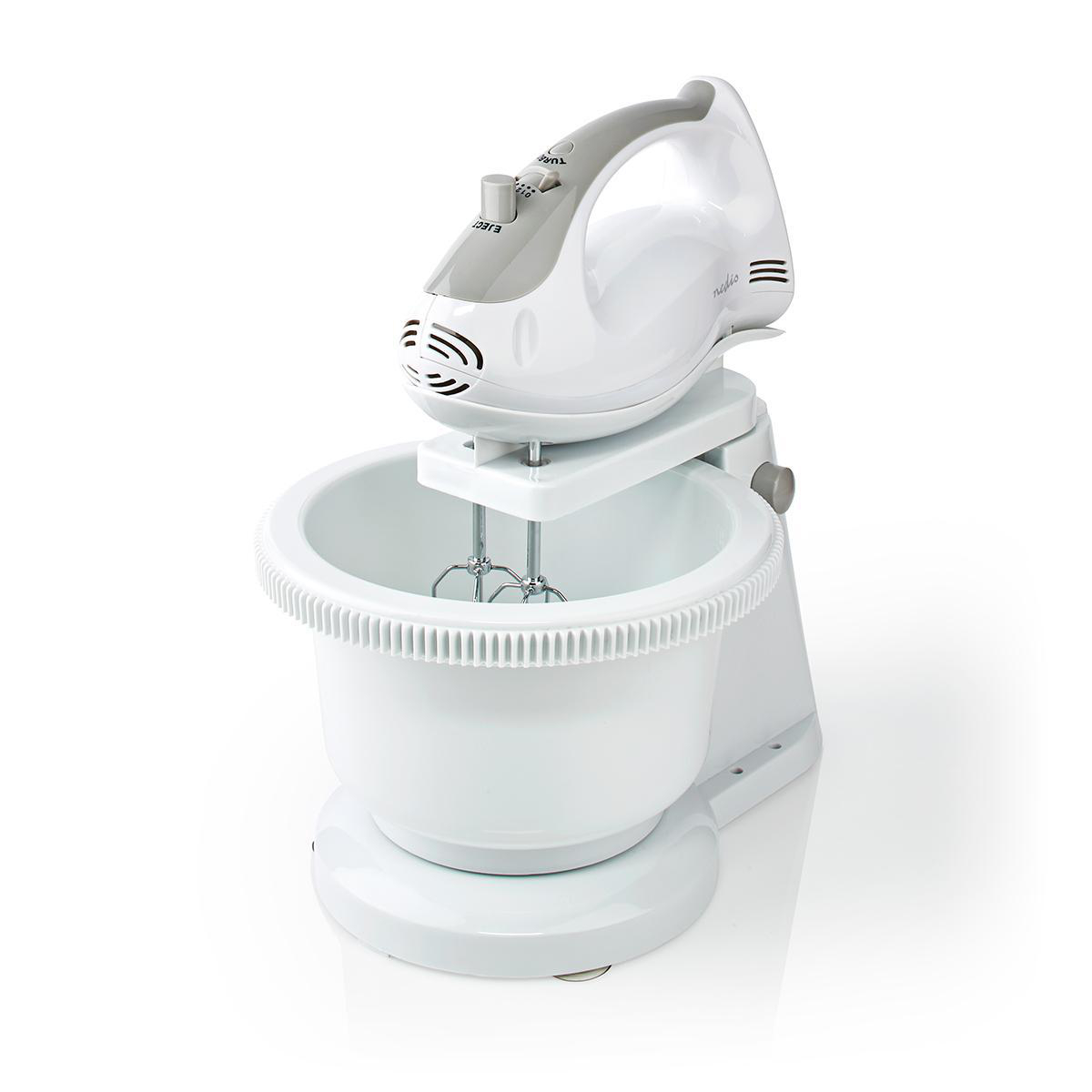Handmixer | 200 W | 5 Geschindigkeitsstufen | Turbofunktion | Schüssel drehen / 2 Knethaken / 2 Quirle | Grau / Weiss