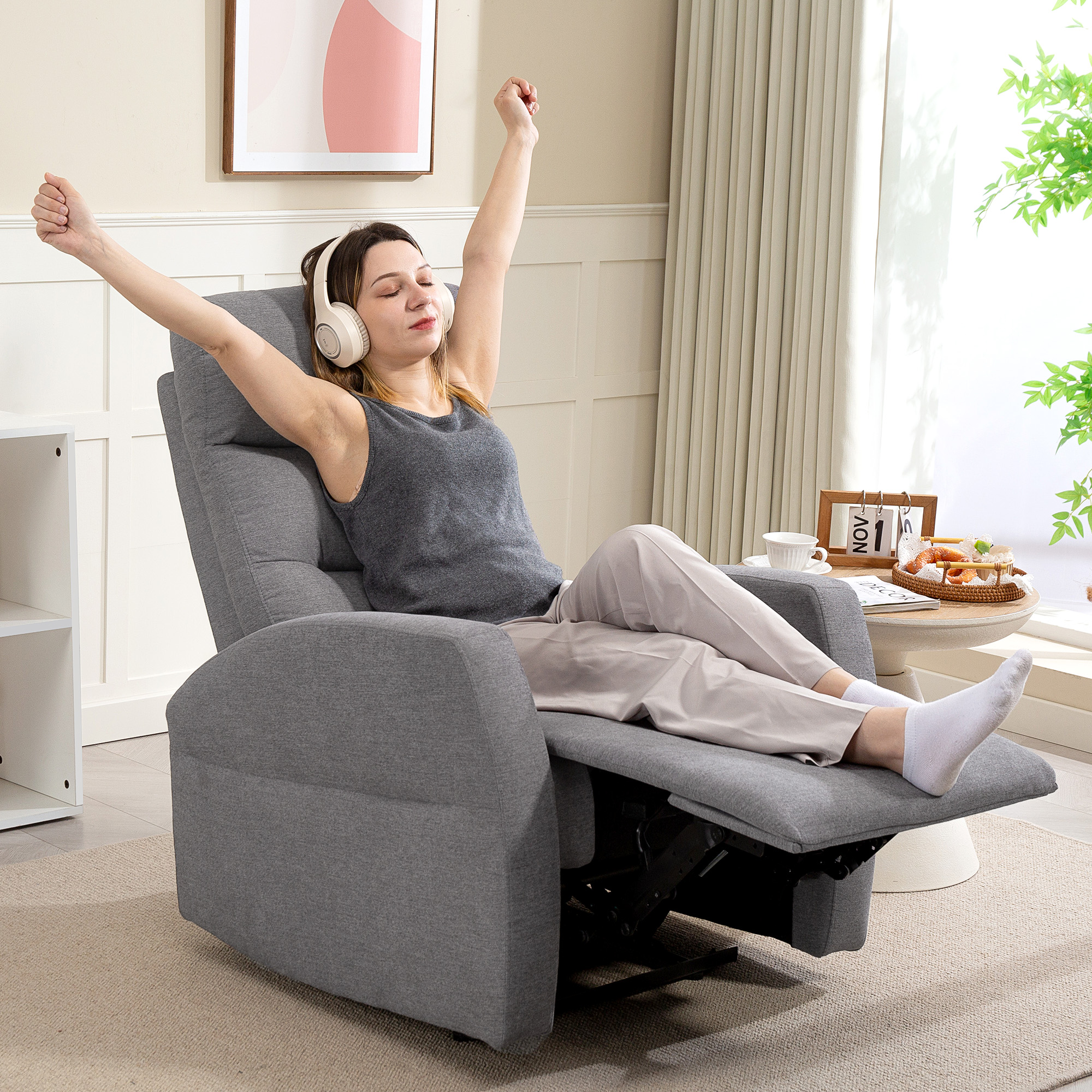Verstellbarer Relaxsessel mit Fußstütze, Moderner Polstersessel, Dunkelgrau