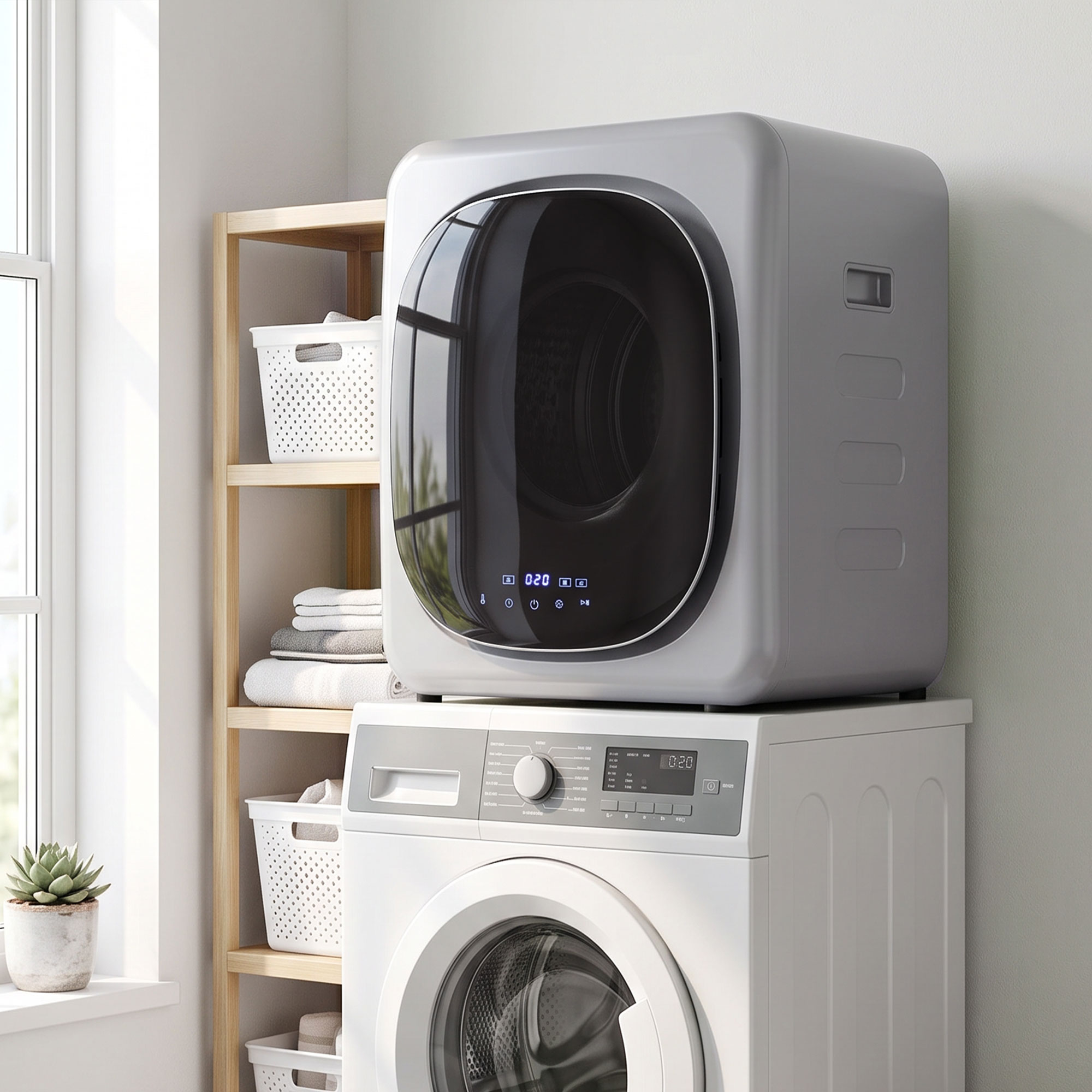 Ablufttrockner 2,5 kg mit Smart-Modus, 800 W Kompakttrockner mit Edelstahltrommel, Silber