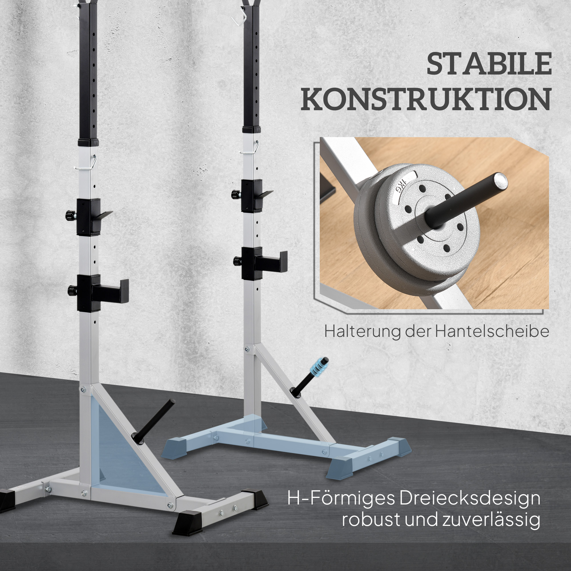 2er Set Hantelständer 3 Ebenen Höhenverstellbar Hantelablage aus Stahl bis 200 kg belastbar Silber+Schwarz
