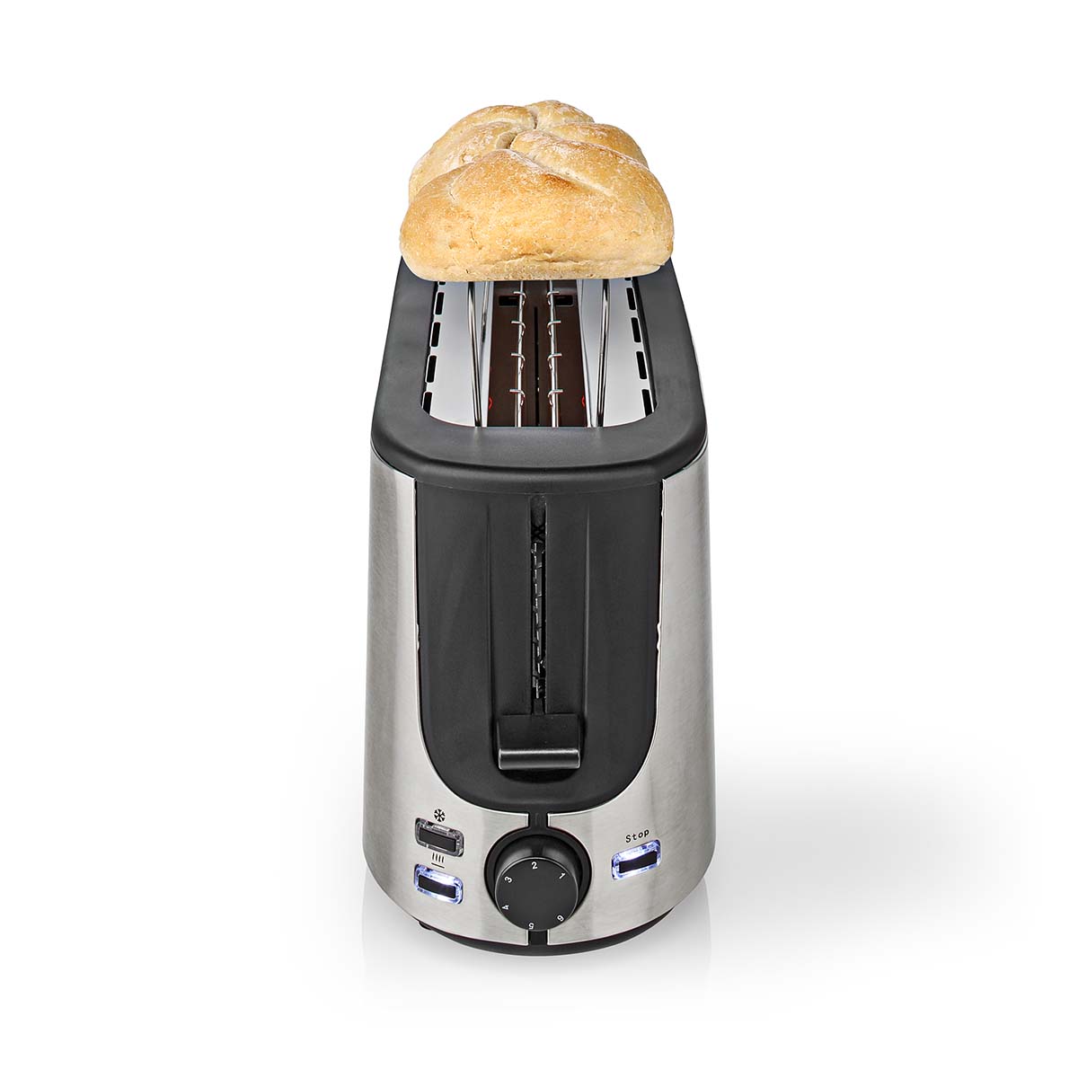 Toaster | Edelstahl Serie | 2 Brotscheiben | 1 Langer Schlitz | Bräunungsstufen: 6 | Auftaufunktion | Brötchenaufsatz | Aluminium