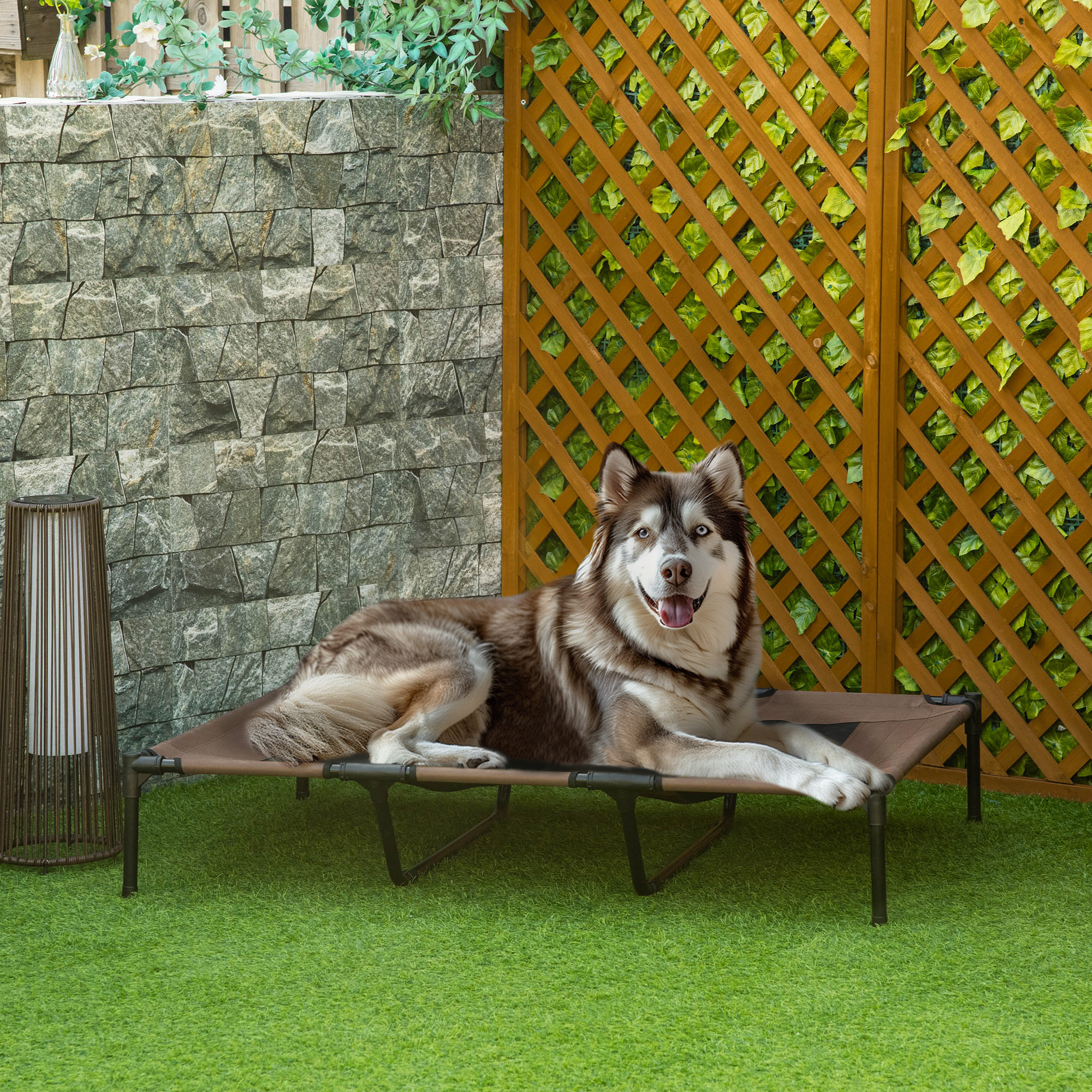 Hundebett, faltbar, Outdoor-Hundebett, erhöhter Stand, 122 cm x 92 cm x 23 cm,  Kaffee-Braun + Schwarz