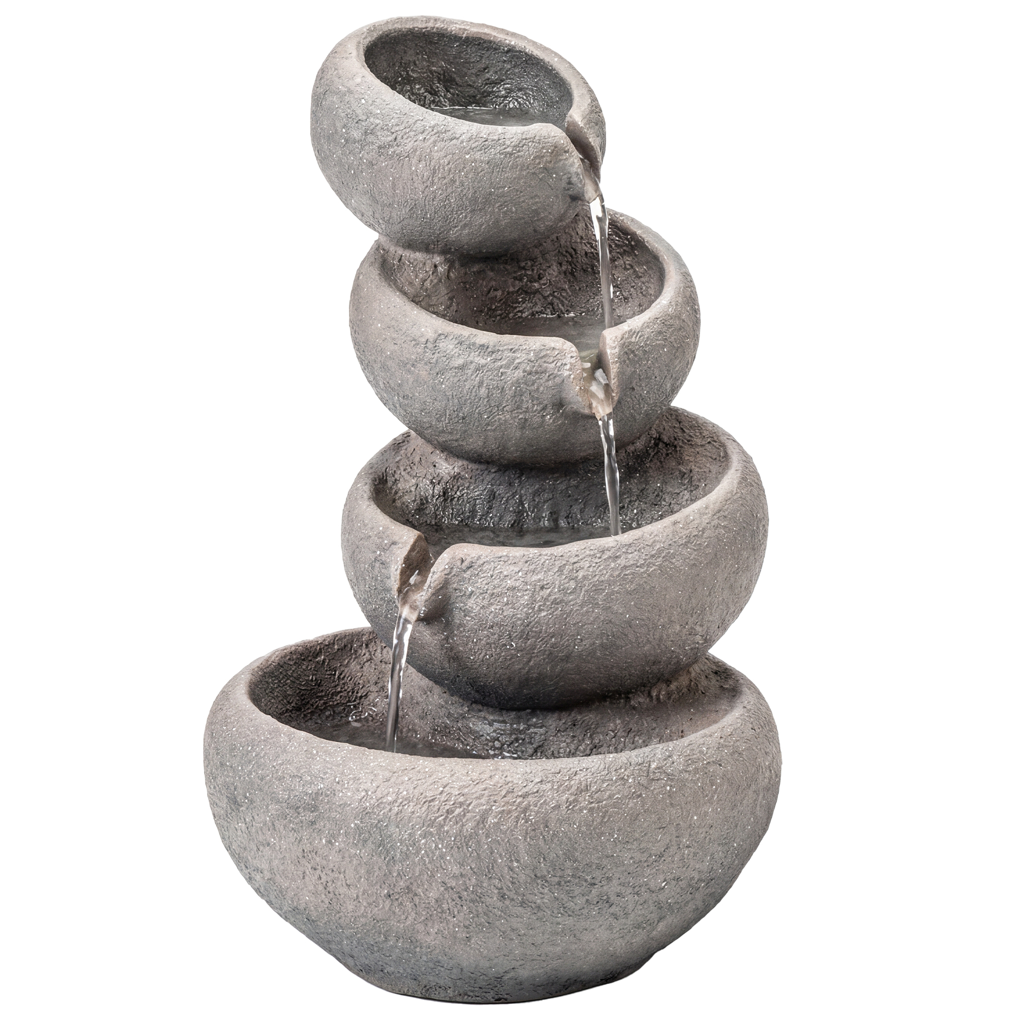 Springbrunnen Outdoor aus Kunstharz 4-stufig Gartenbrunnen mit LED Beleuchtung Pumpe Steinoptik 35 x 32 x 50 cm