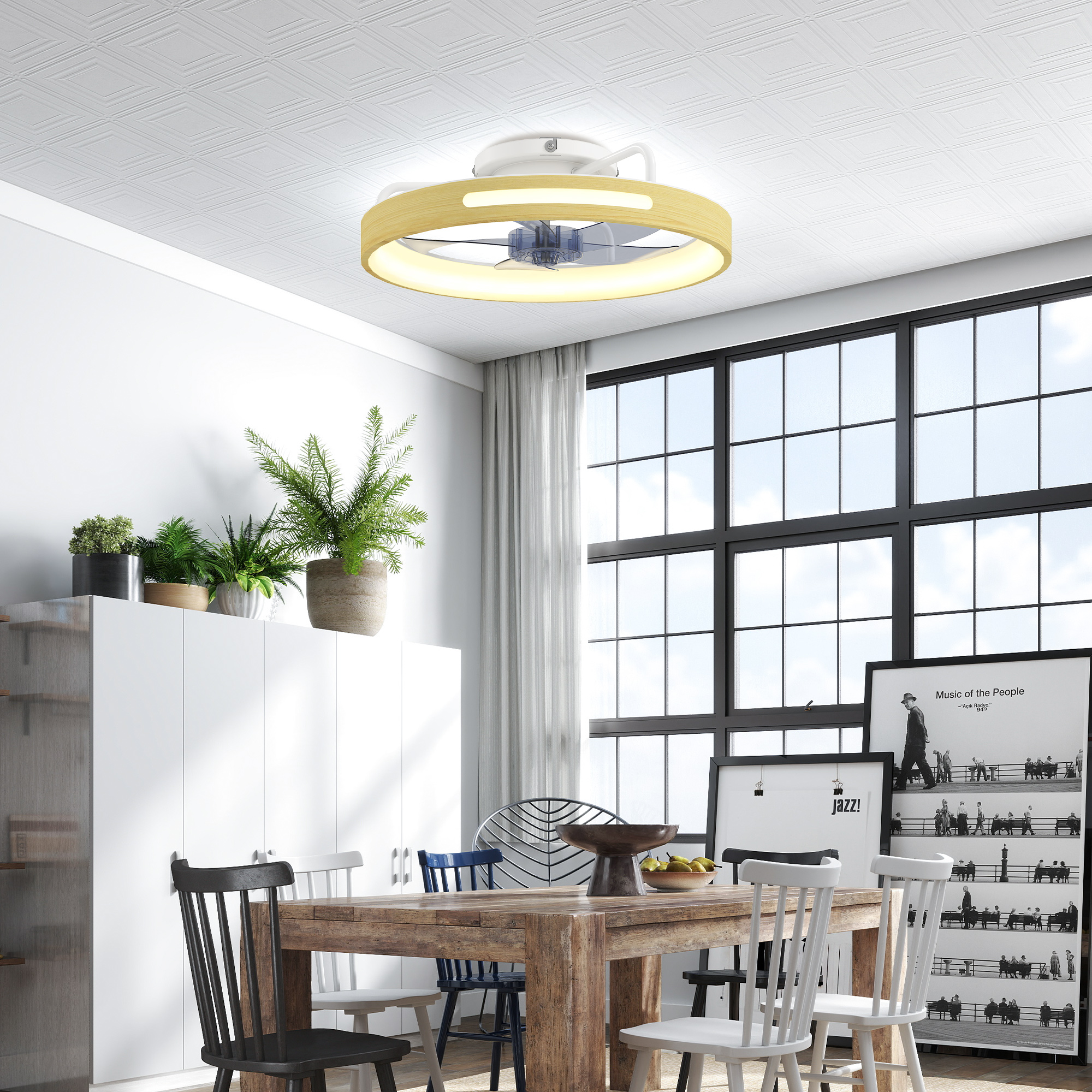 Deckenventilator mit Licht und Fernbedienung, 49 cm LED-Deckenventilator mit 3 Farbtemperaturen, natürliches Holzfinish