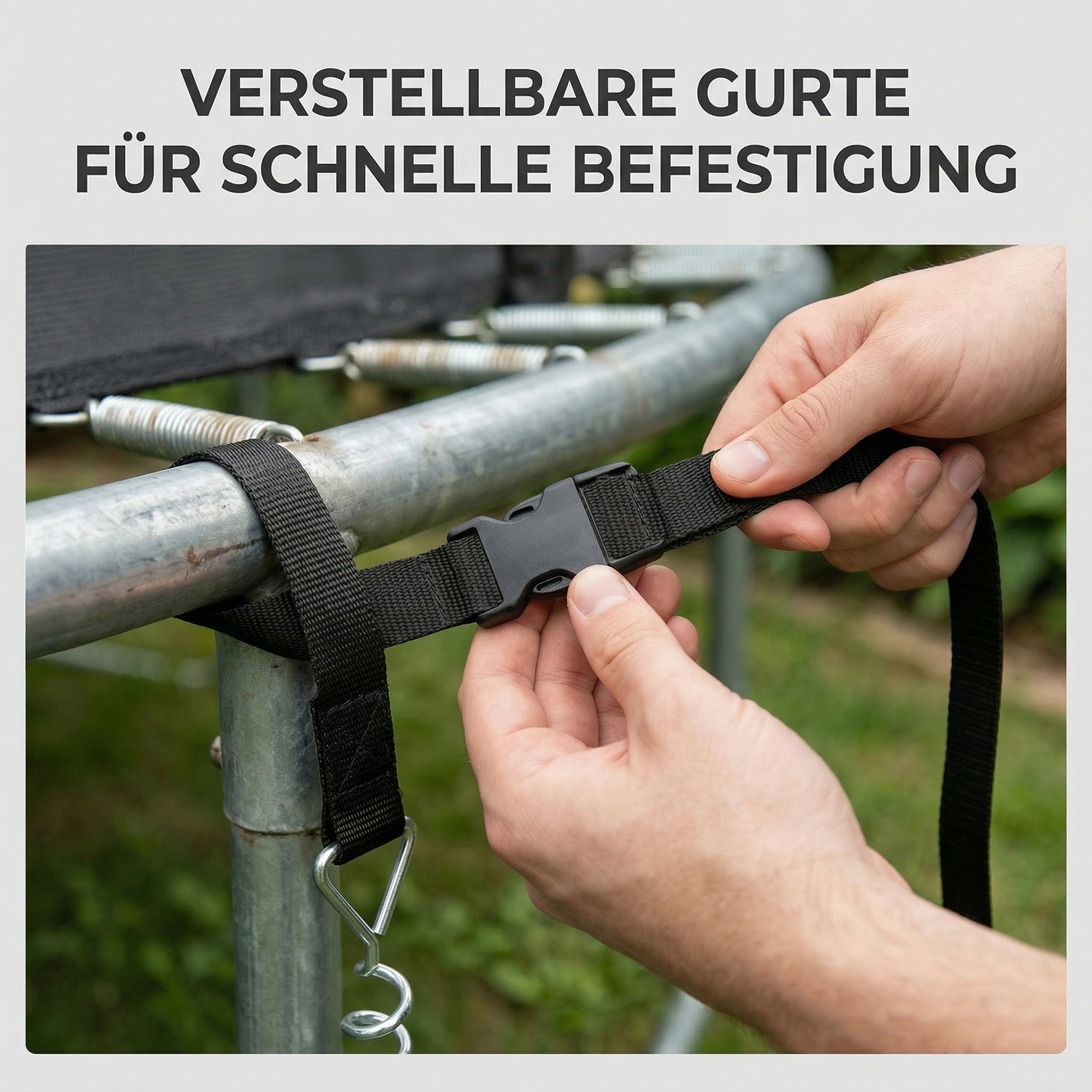 Bodenanker Schraube 4er Set 32 cm spiralförmige Trampolin Pfähle Anker mit Dreiecksgriff, verstellbare Gurte Silber