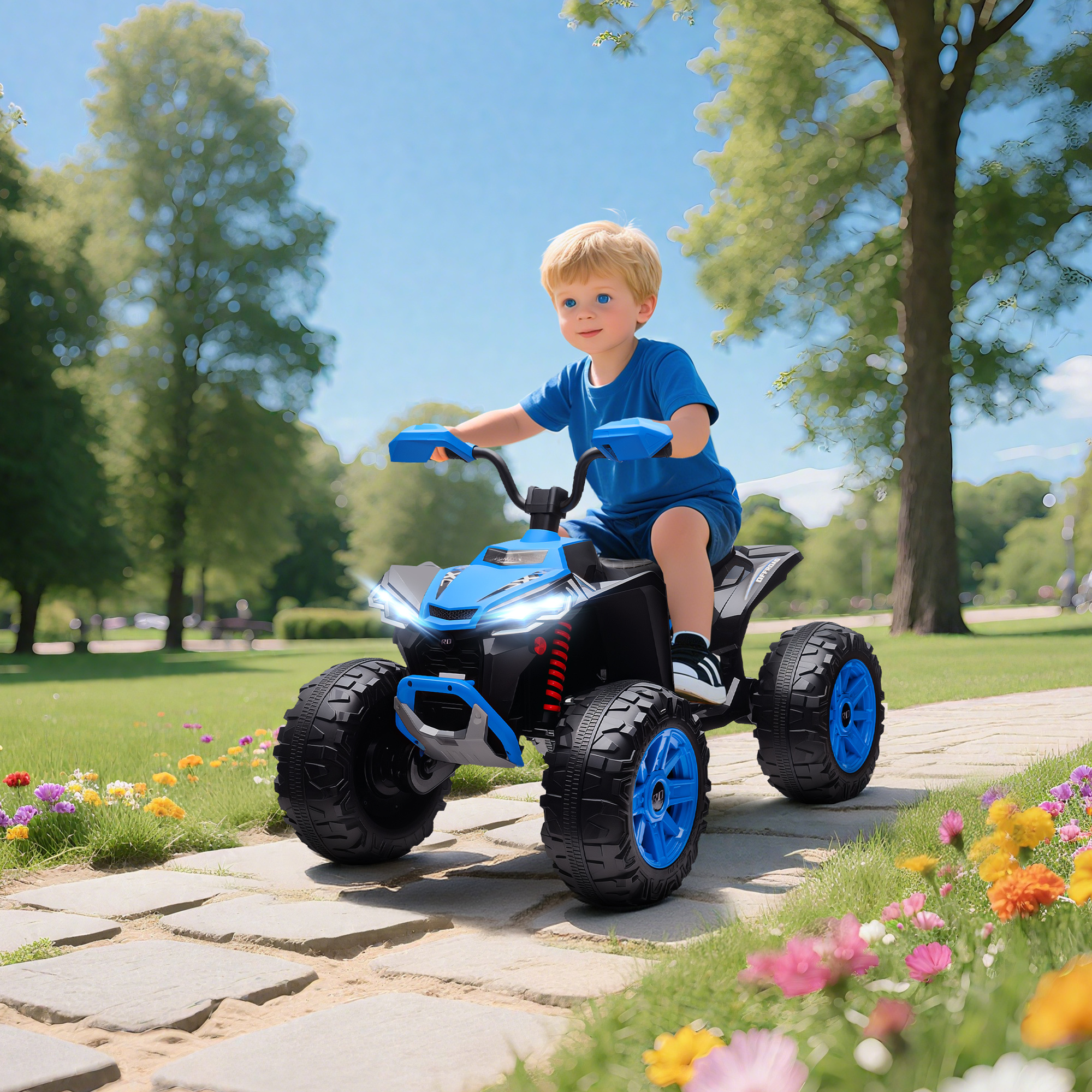 Kinder-Elektro-Quad, 24V Elektro-Fahrzeug mit 4 Rädern, Scheinwerfer, USB-Anschluss, MP3-Funktion, 6,5 km/h, 3-8 Jahre
