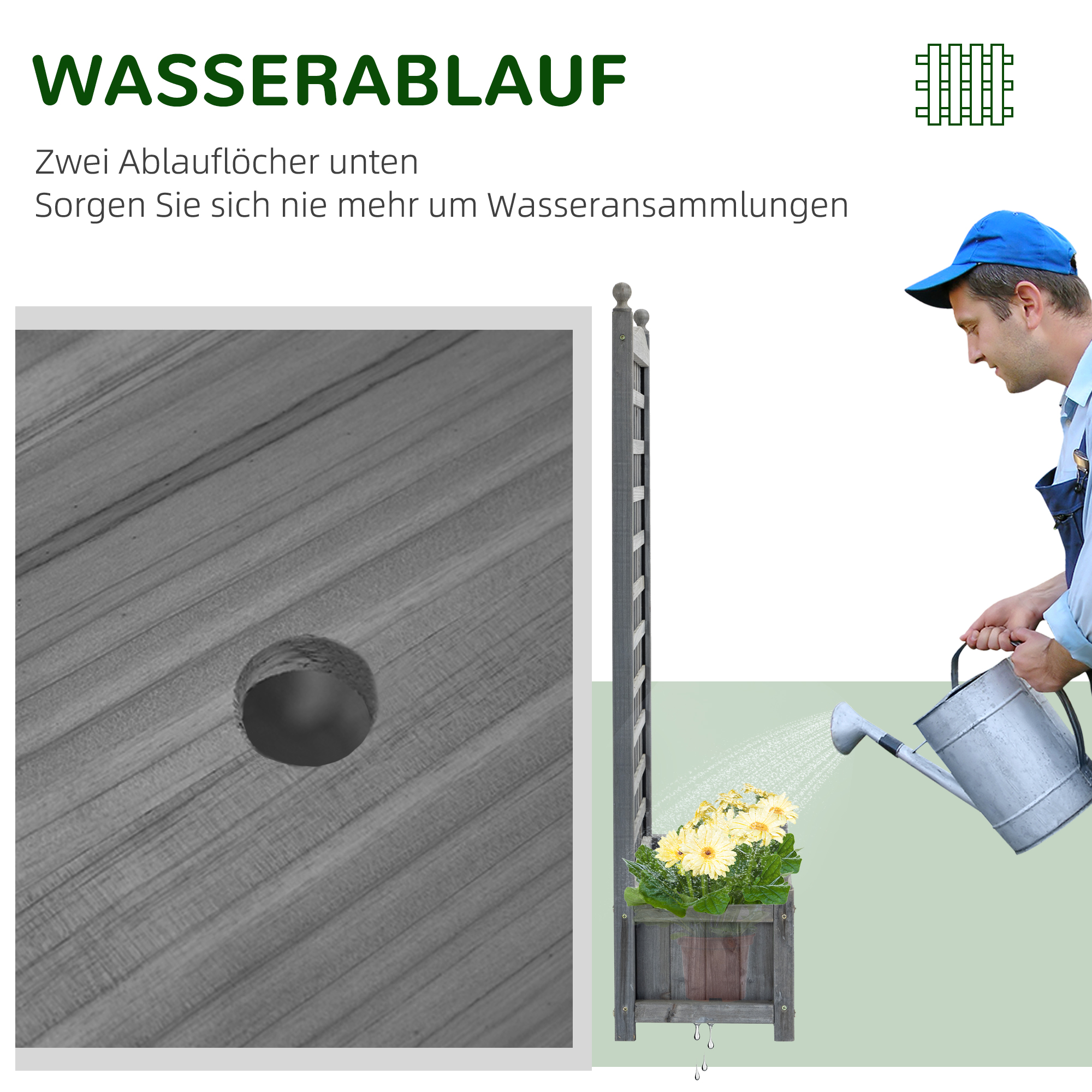 Hochbeet Pflanzkasten mit Rankgitter Blumenkasten Rankkasten Rosenbogen mit  Rankhilfe für Kletterpflanzen Garten Holz Grau 64 x 28 x 120 cm