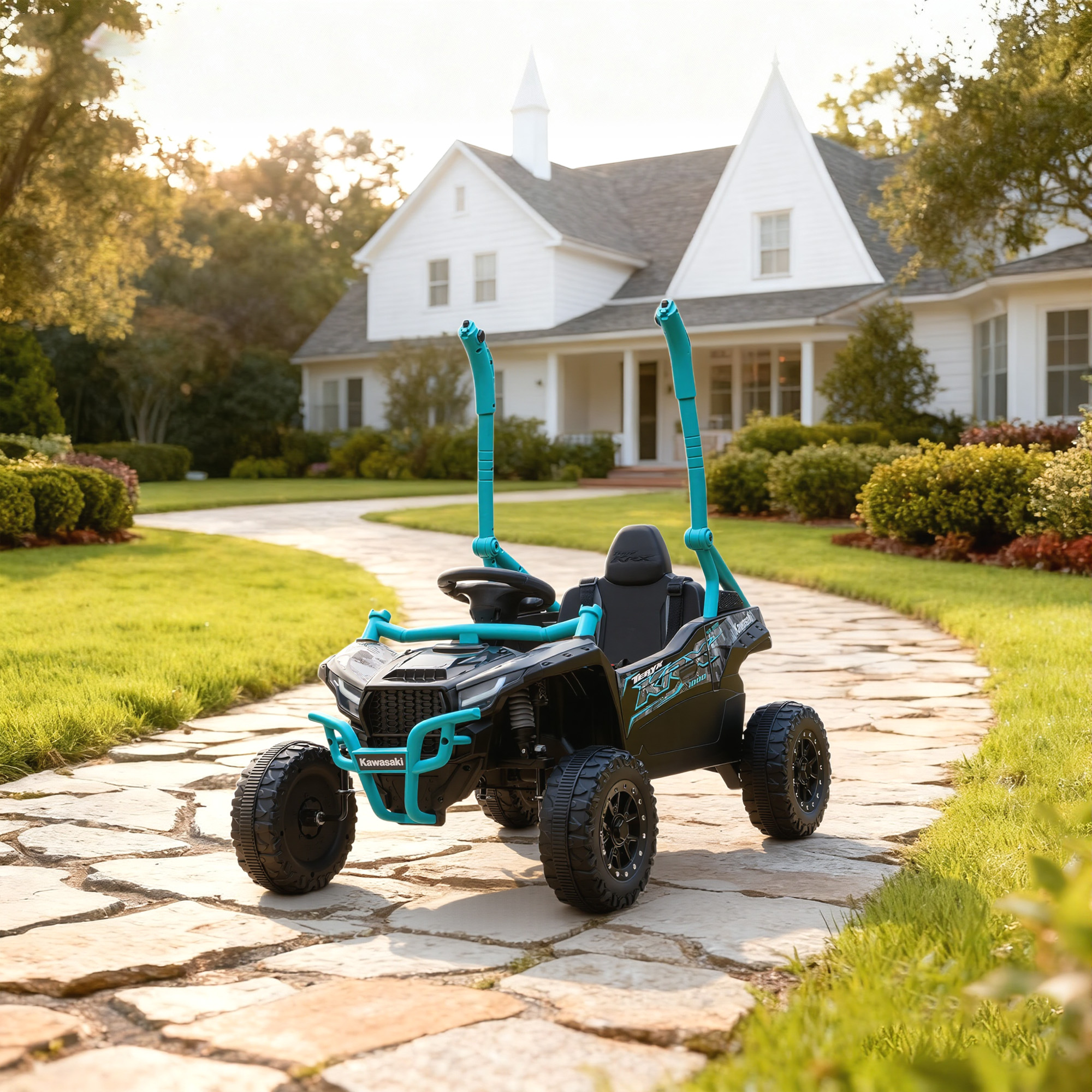 12V Geländefahrzeug für Kinder, Fernbedienung, LED-Lichter, Musik, Hupe, für Kinder von 3-8 Jahren, Blau