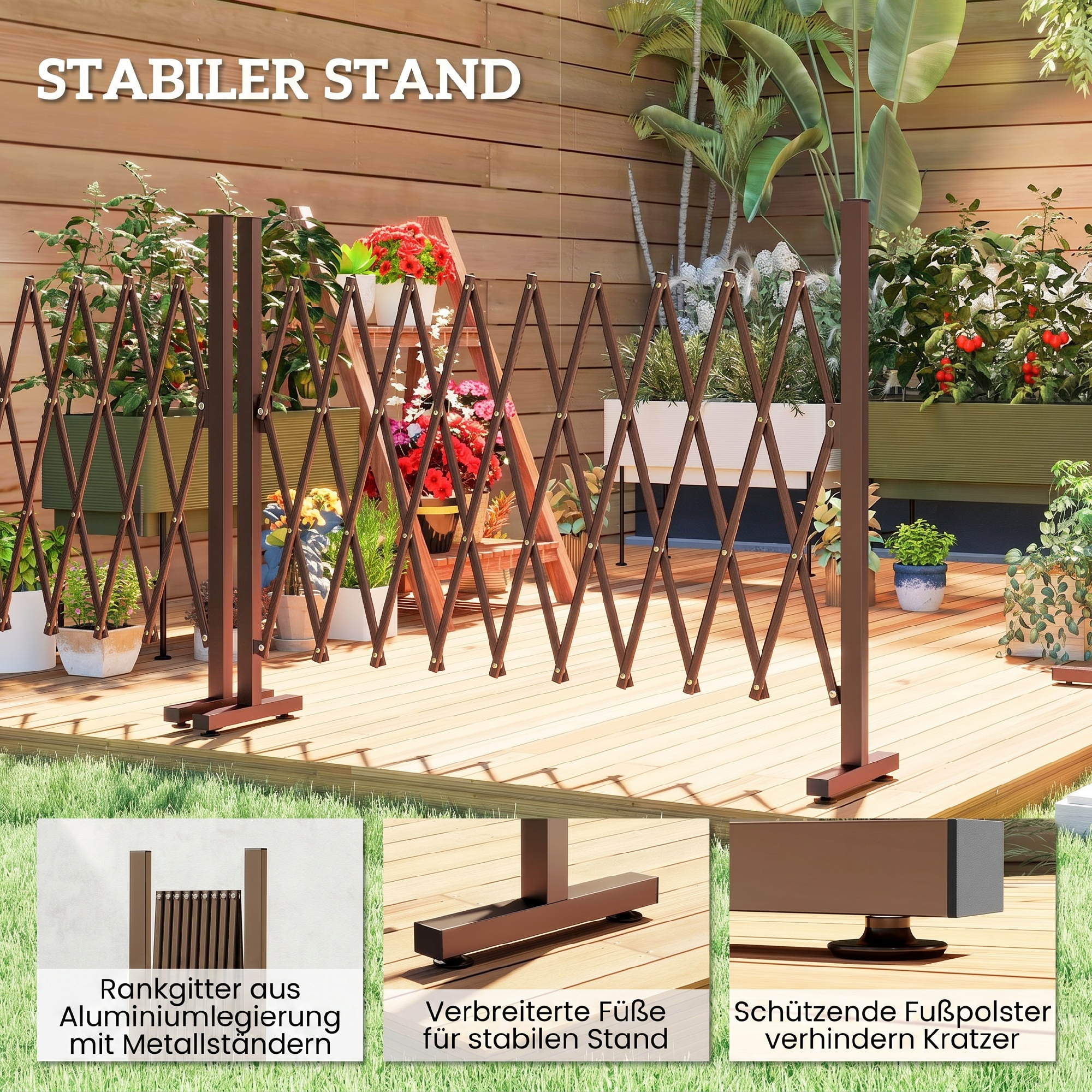 Scherengitter ausziehbar 31-250cm Absperrgitter Scherensperre Garten Alu Braun