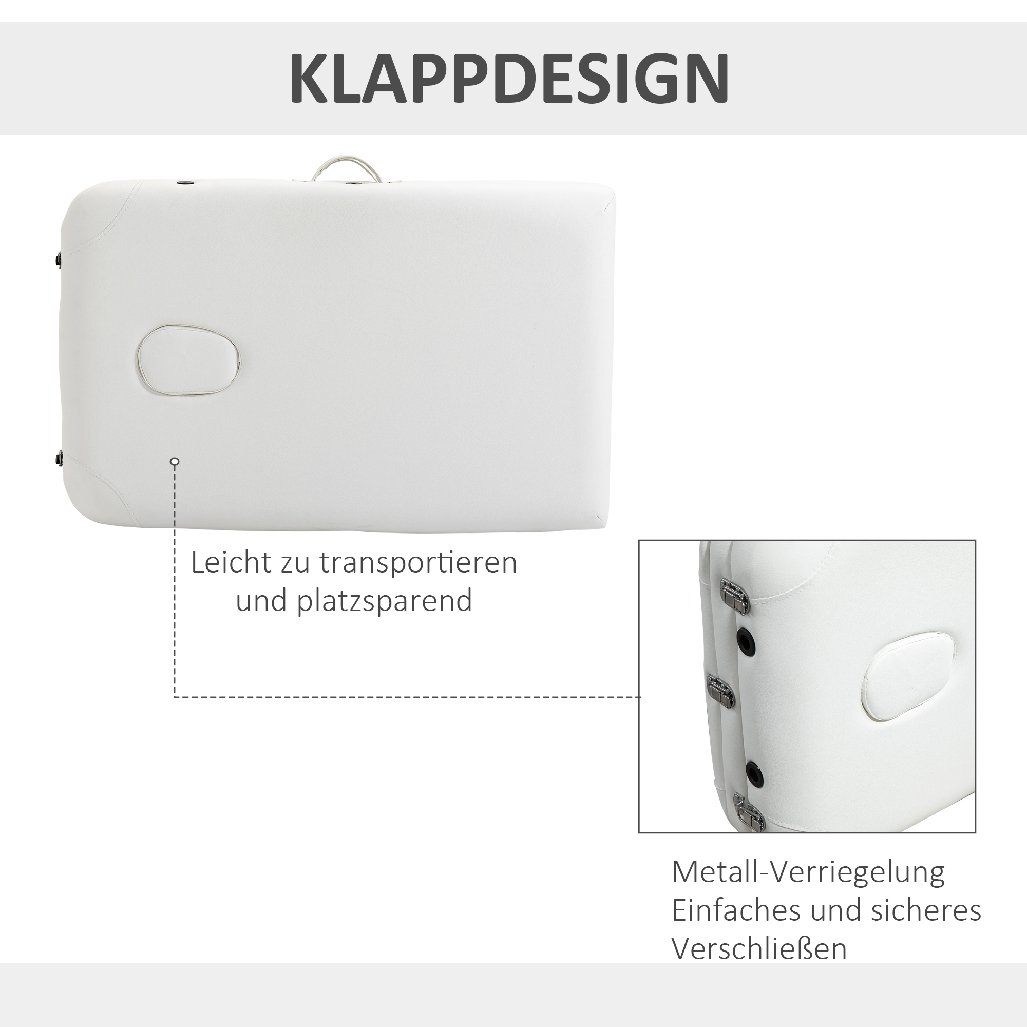 mobile Massageliege 3 Zonen klappbar Massagetisch mit Kopfstütze Armlehne Tragetasche höhenverstellbare Aluminium Massagebett tragbar inkl. Zubehör Massagebank bis 225 kg Belast Weiß
