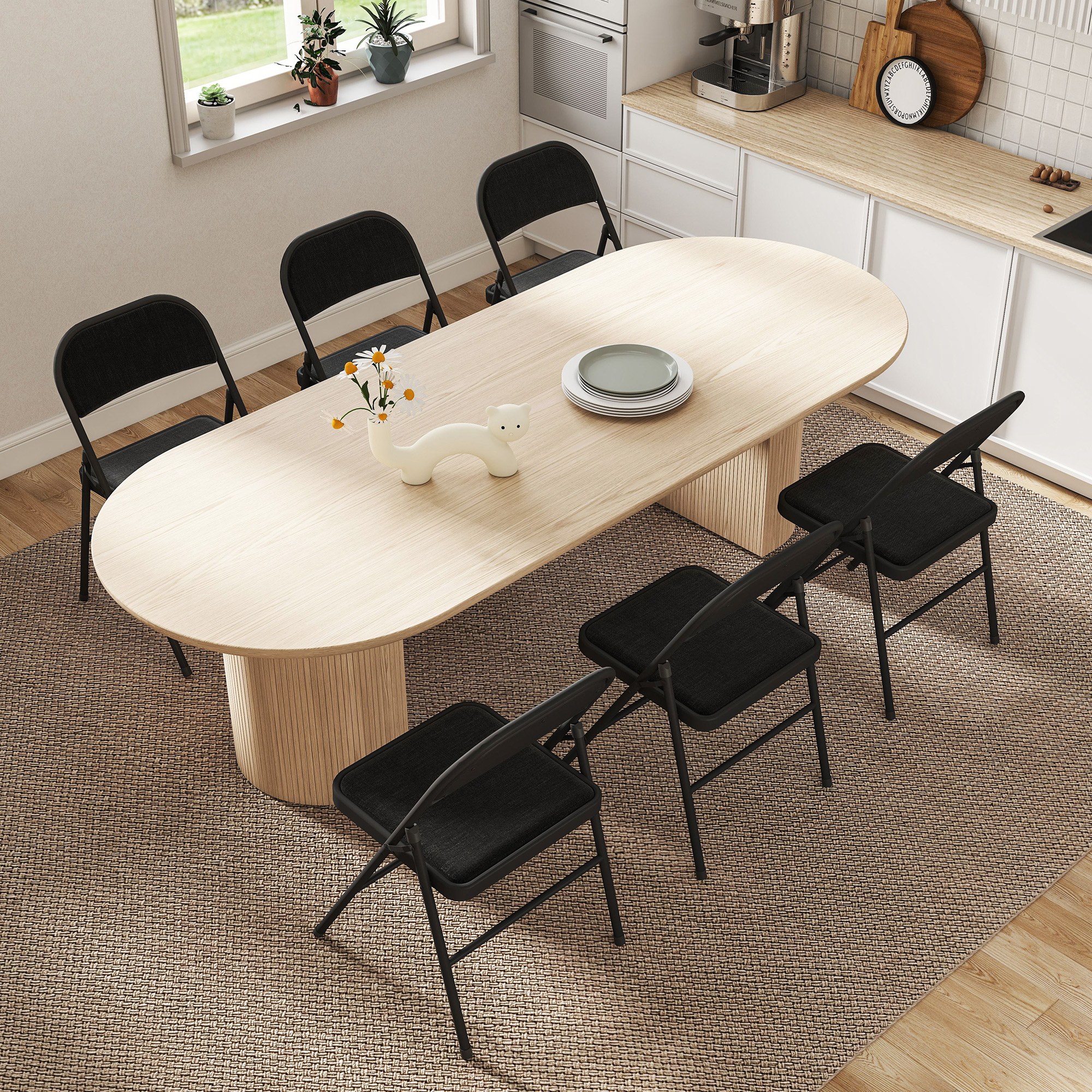 2er-Set Klappstühle, Tragbare Bürostühle, Metallbeine, Faltstuhl für Büro, Empfang, Wartezimmer, Leinenoptik, Schwarz