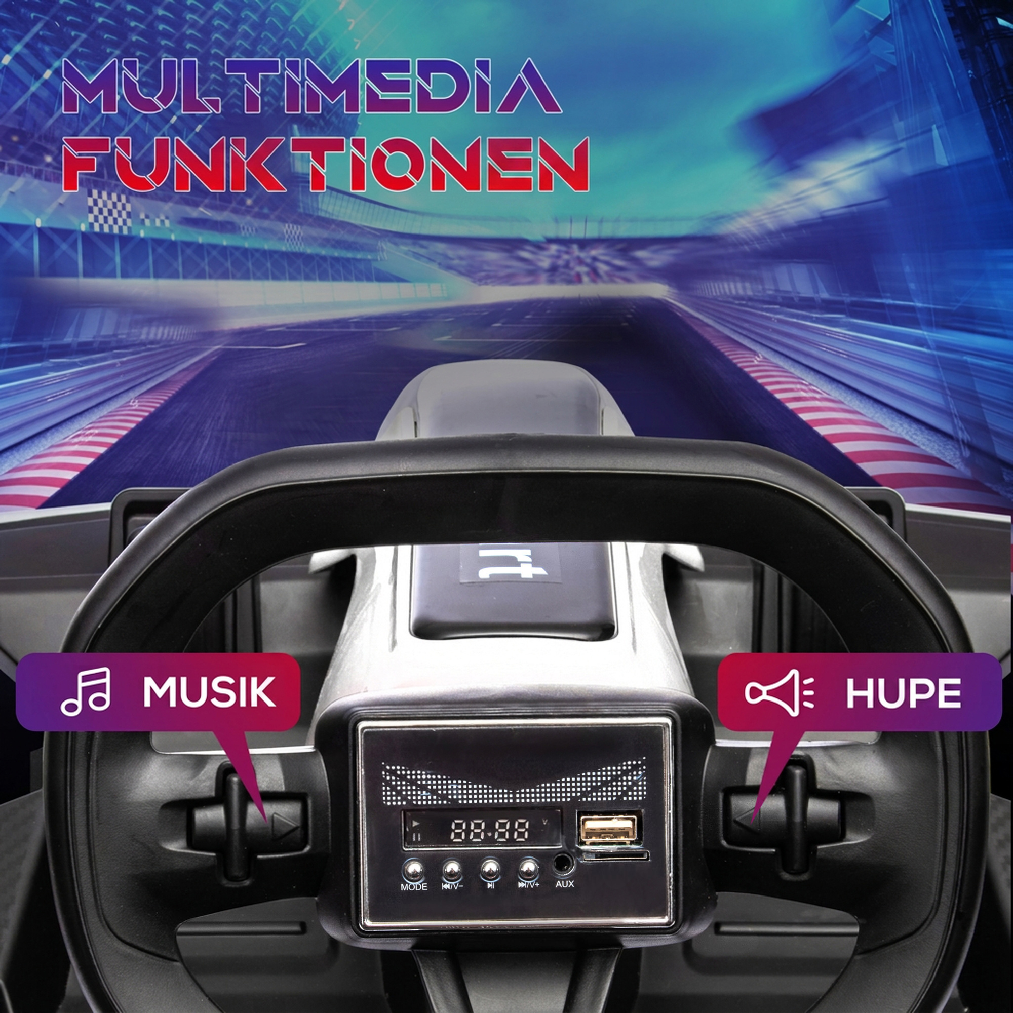 24V Elektro Go-Kart, für Kinder, bis 12 Km/h Gokart mit Drift-Funktion, 2 Motoren, verstellbarer Sitz, Sanftanlauf. schwarz-weiß