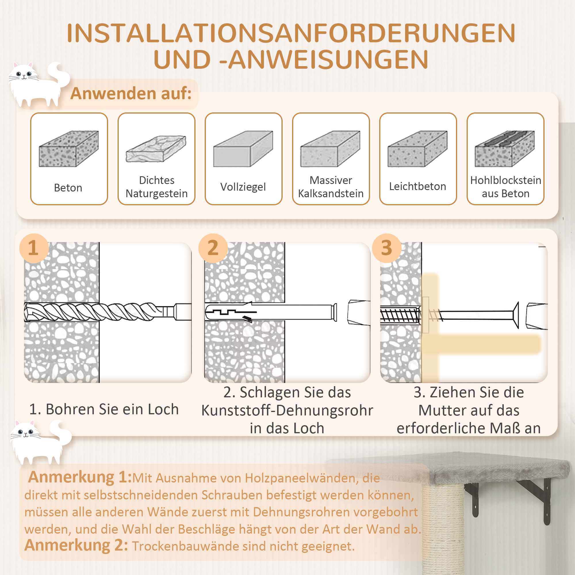 Kletterwand Katzen 7-teilig Katzen Kletterwand Set mit Katzenhaus, Plattform, Plattform Grau