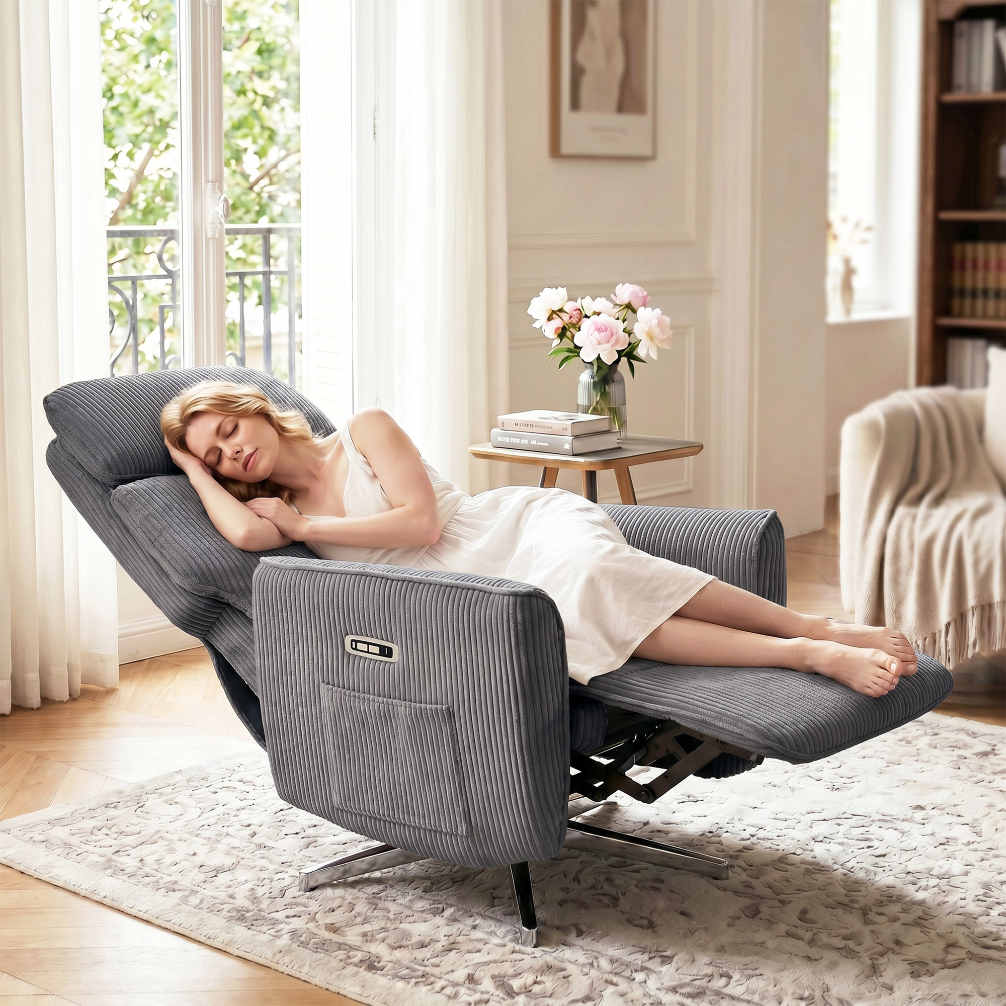 Relaxsessel Elektrisch Verstellbar Fernsessel mit Liegefunktion, 2 Motoren Drehbar TV Sessel mit USB-Anschluss