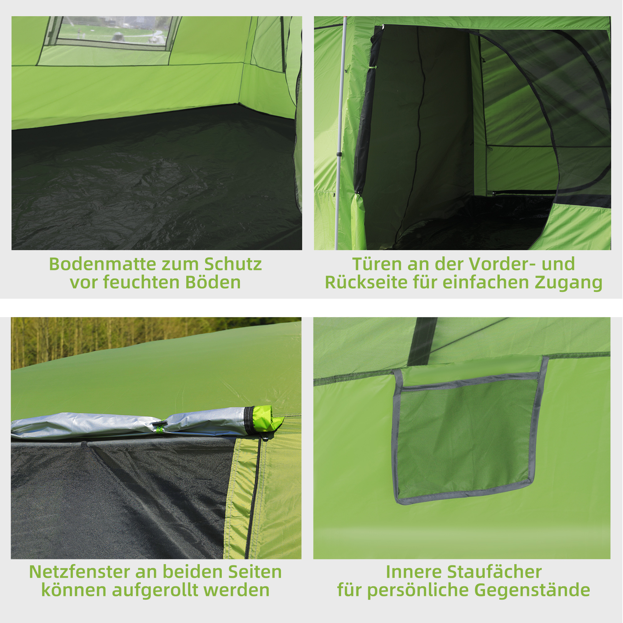 Campingzelt Kuppelzelt Familienzelt 2 Schlafkabinen 4-8 Personen L405 x B305 x H225cm