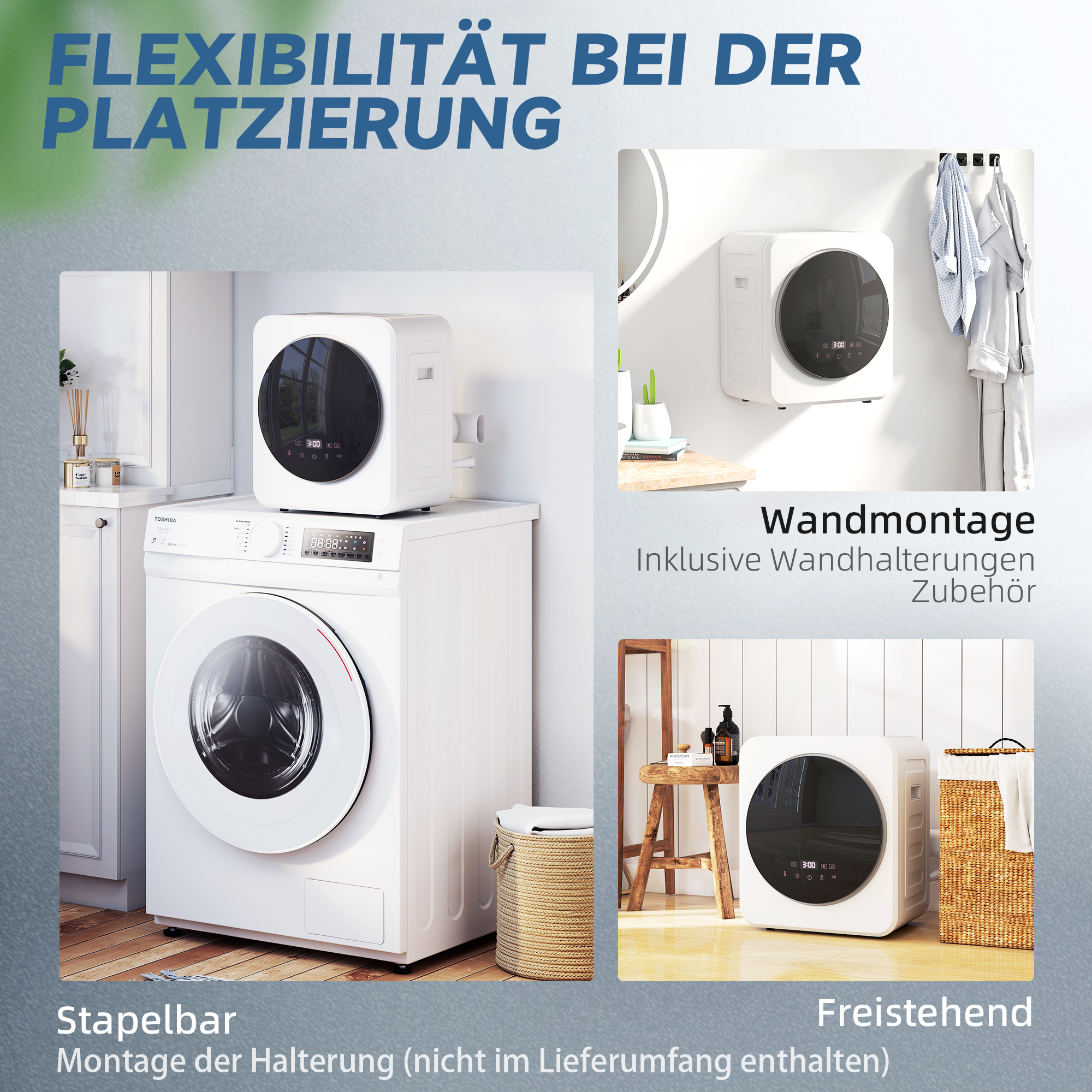 Ablufttrockner, 4 kg Frontlader-Wäschetrockner mit Edelstahltrommel, 800W Kompakt Freistehend, Weiß