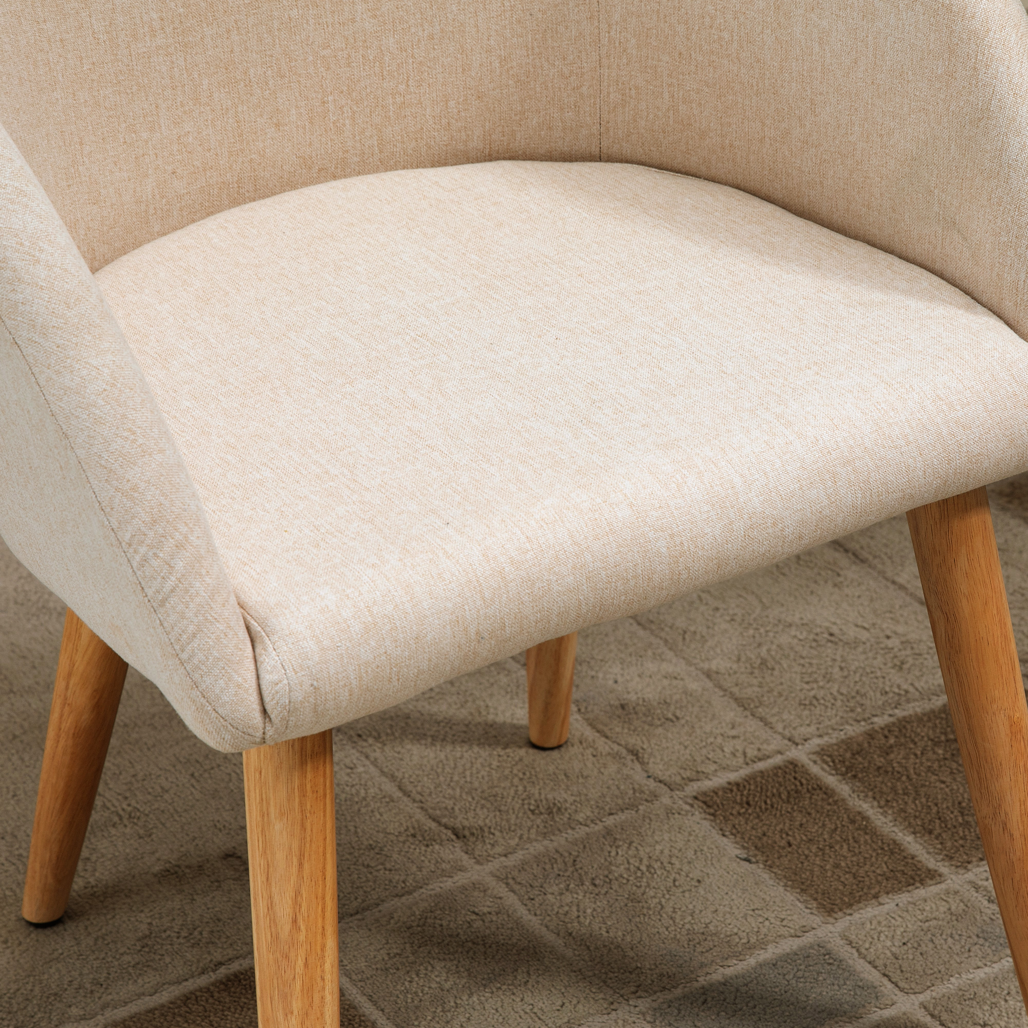 2er-Set gepolsterte Stühle, skandinavisches Design, Polsterstühle mit Holzbeinen, rutschfeste Pads, 150 kg Belastbarkeit, Beige